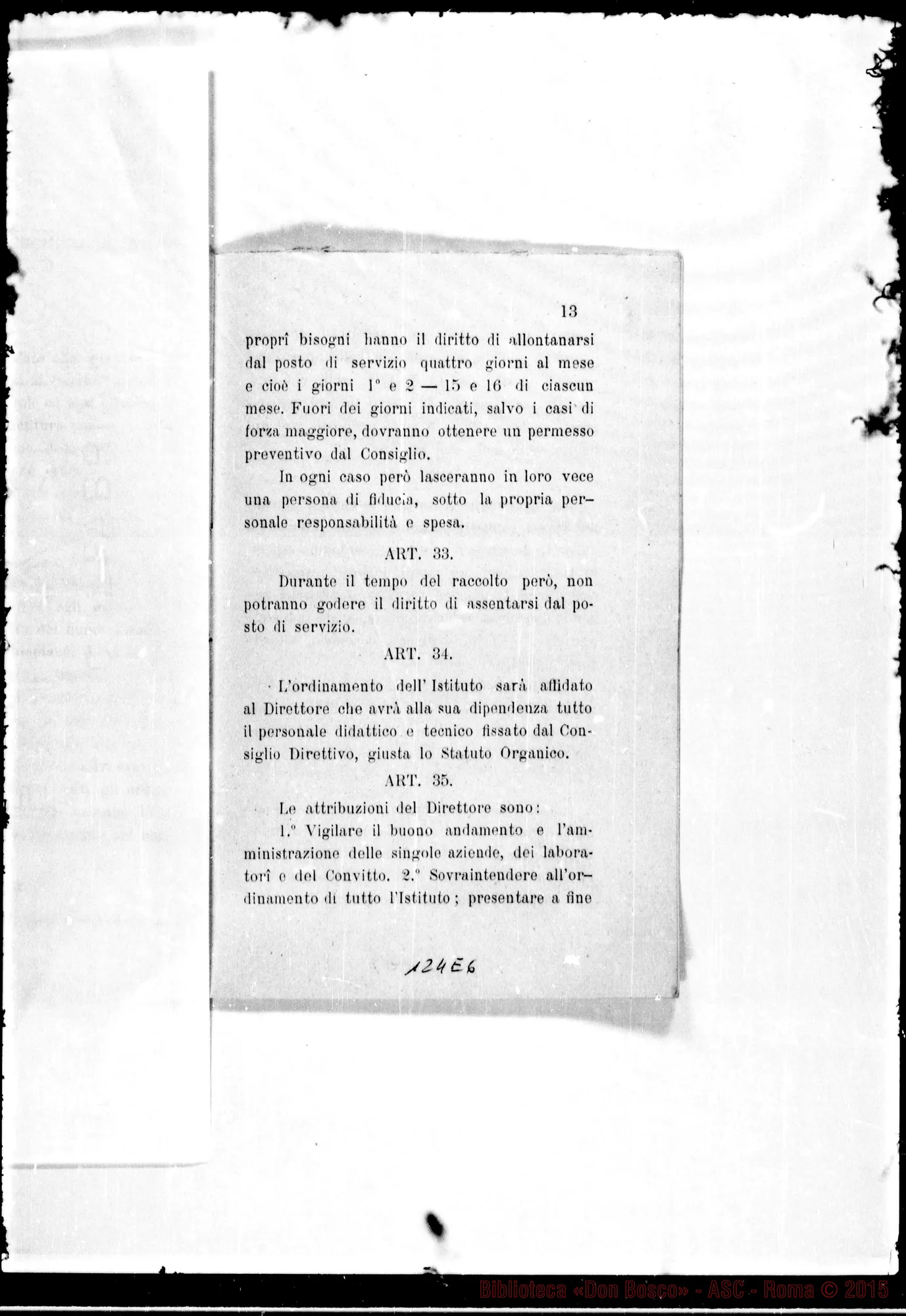 Fotogramma E 6 — Regolamento Organico