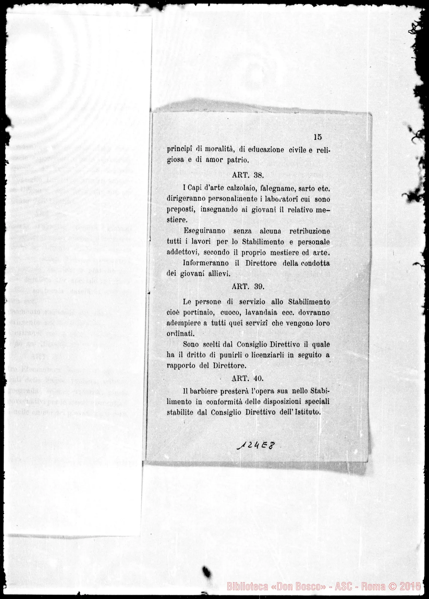 Fotogramma E 8 — Regolamento Organico