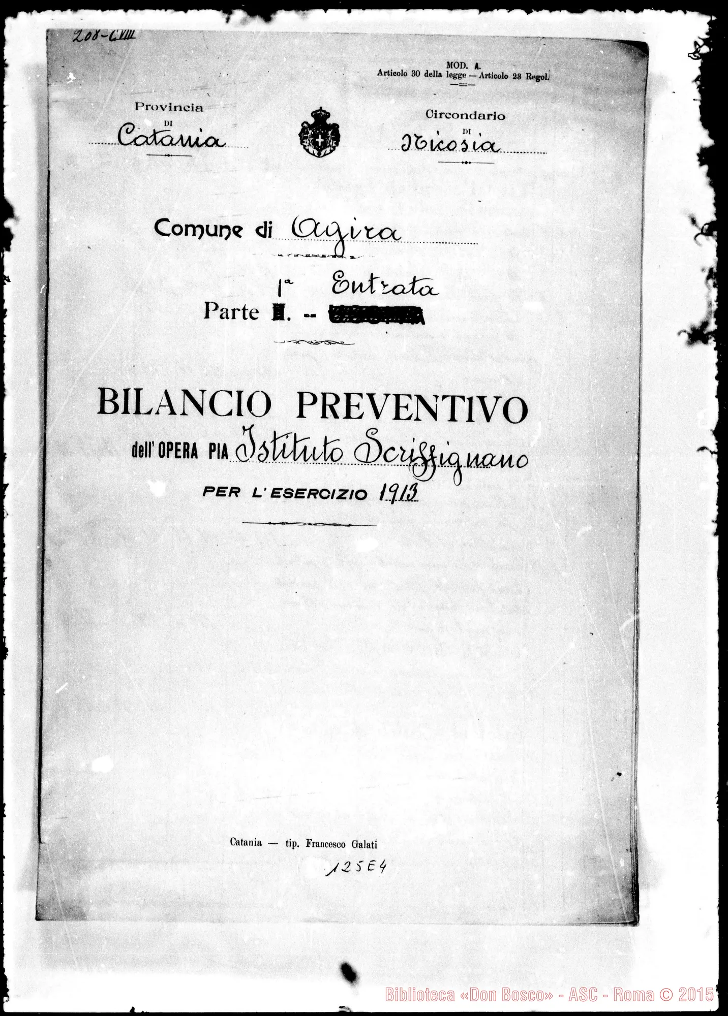 Fotogramma E 4 — Istituto Scriffignano. Bilancio Preventivo