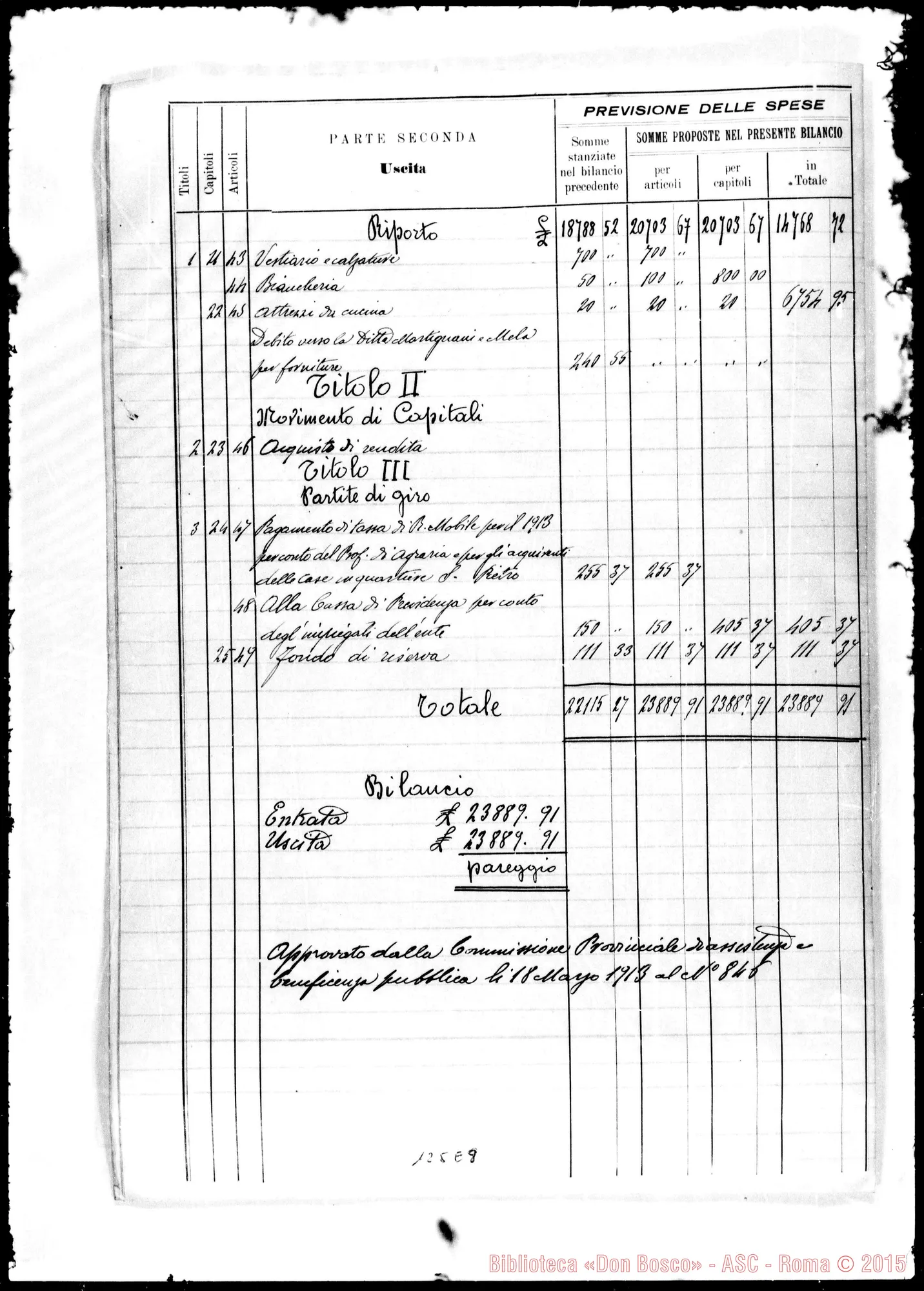 Fotogramma E 8 — Istituto Scriffignano. Bilancio Preventivo