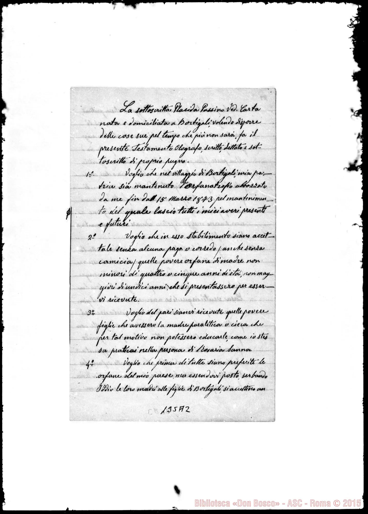 Fotogramma A 2 — Testamento olografo di Placida Passino