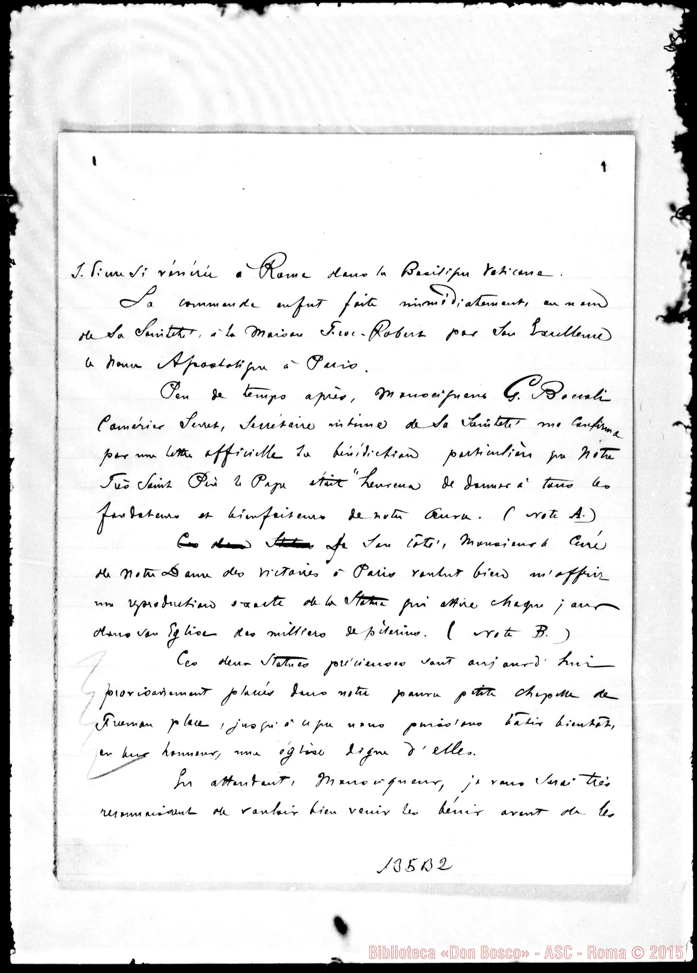 Fotogramma B 2 — Boston: Corrispond.: A Monsieur Williams, Archevêque di Boston