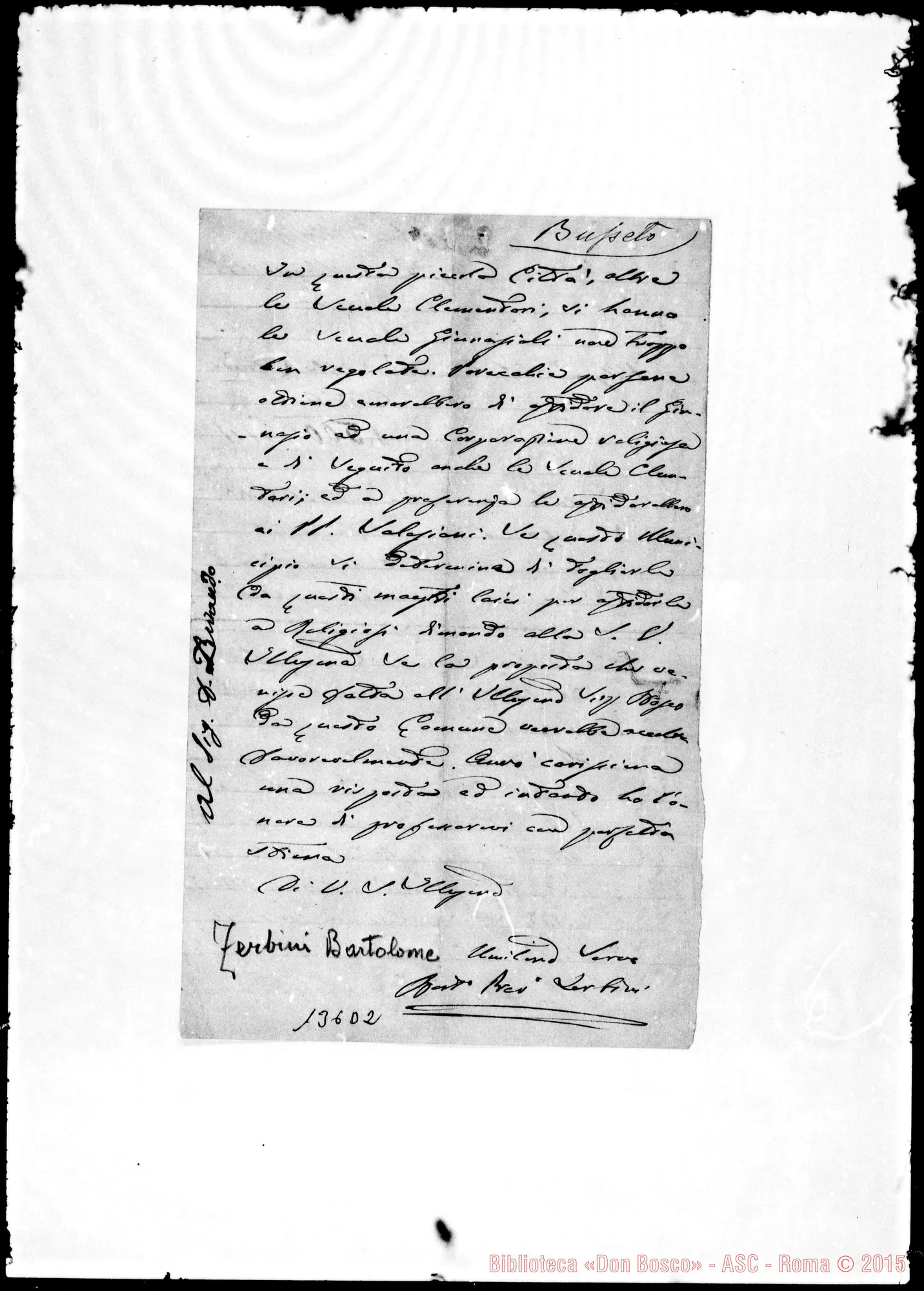 Fotogramma D 2 — Busseto: Corrispond,: Bartolomeo Zerbini-Bosco