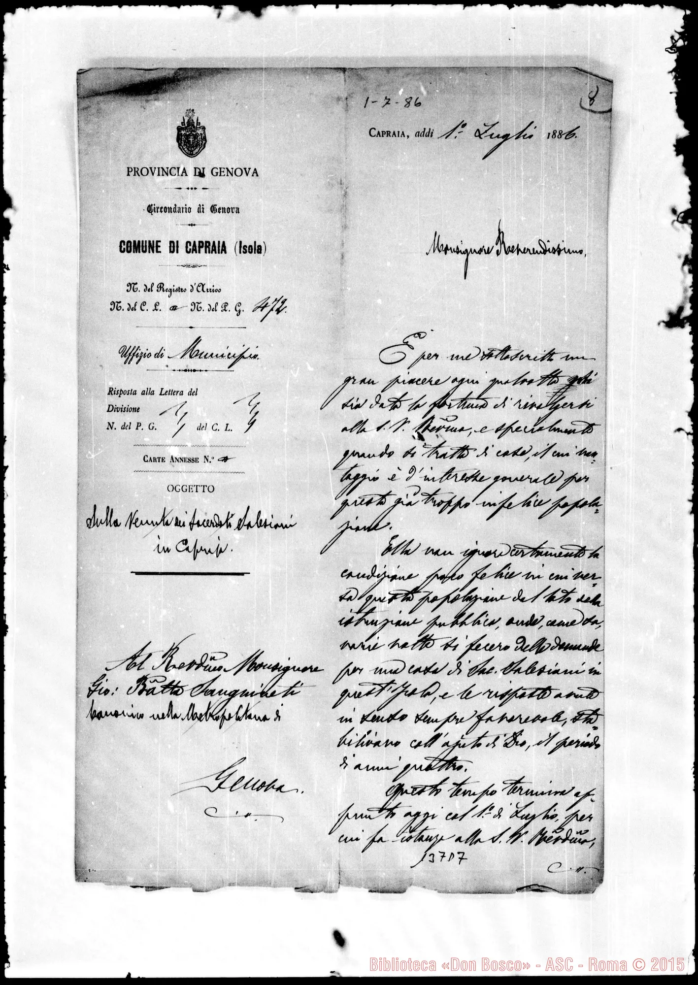 Fotogramma D 7 — Sindaco-Mons. Giov. Batt. Sanguineti. Acclusa Sanguineti-Bosco