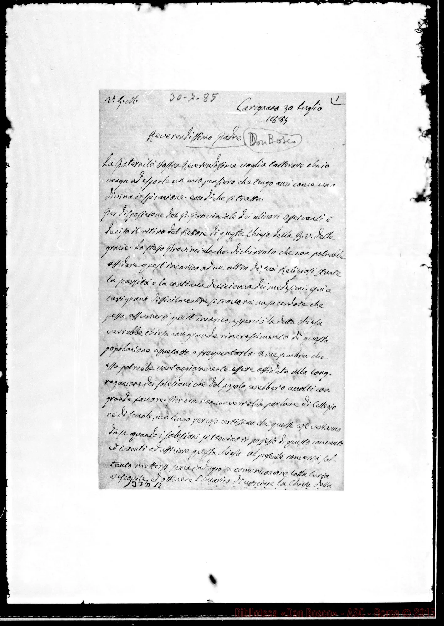 Fotogramma D 12 — Carignano: Corrispond.: Sac. Giuseppe-Bosco