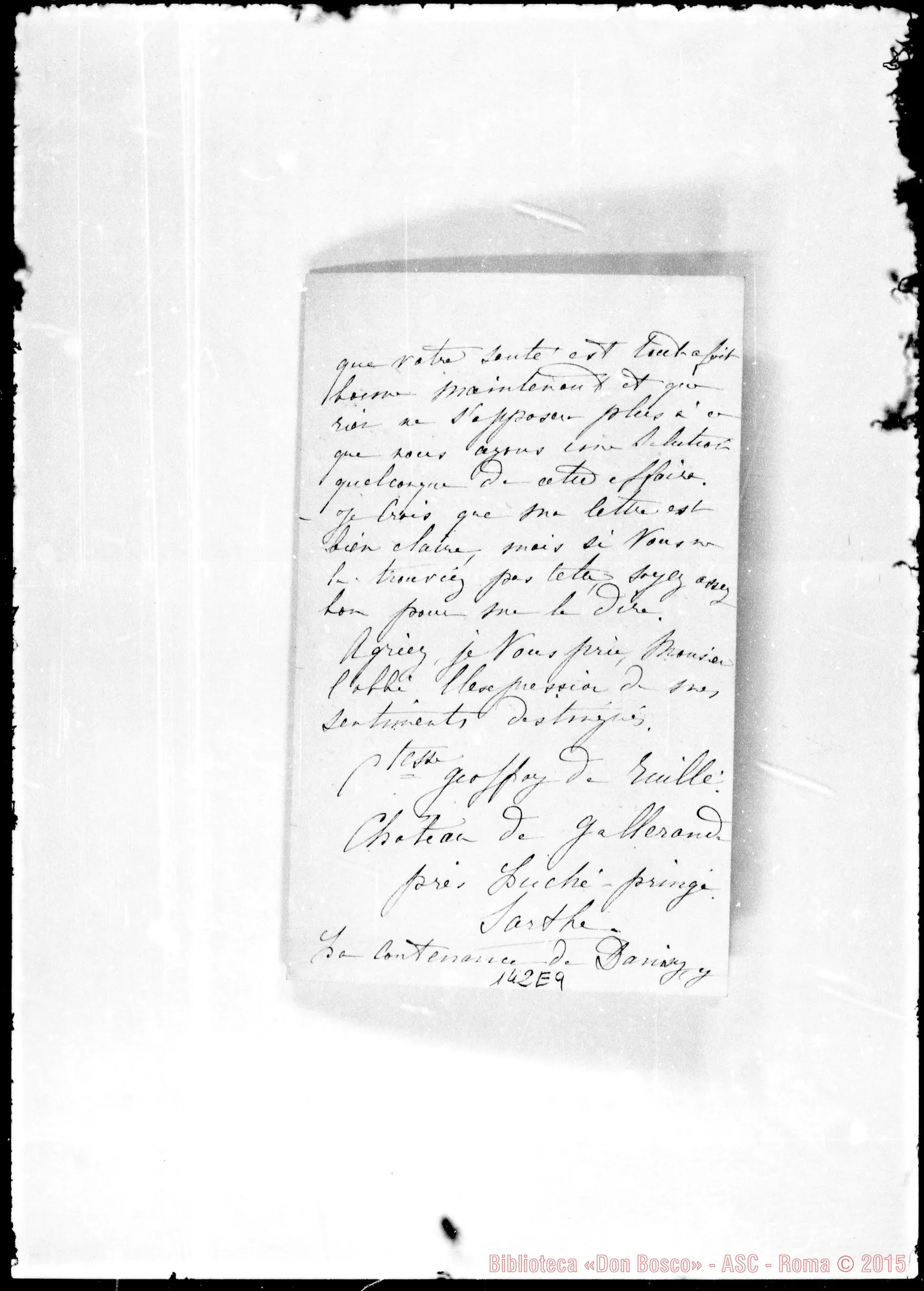 Fotogramma E 9 — Chateau de Danisy: Corrispond.: Conte de Ruillé-Monsieur l’abbé