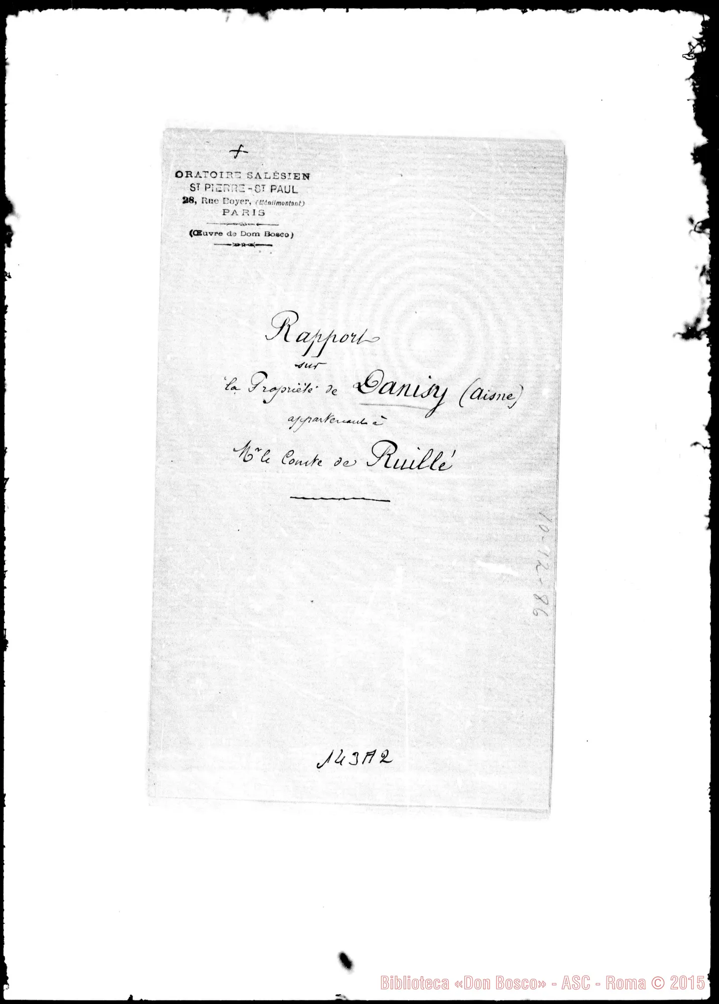 Fotogramma A 2 — Rapport sur la proprieté, dite Chateau de Danisy…
