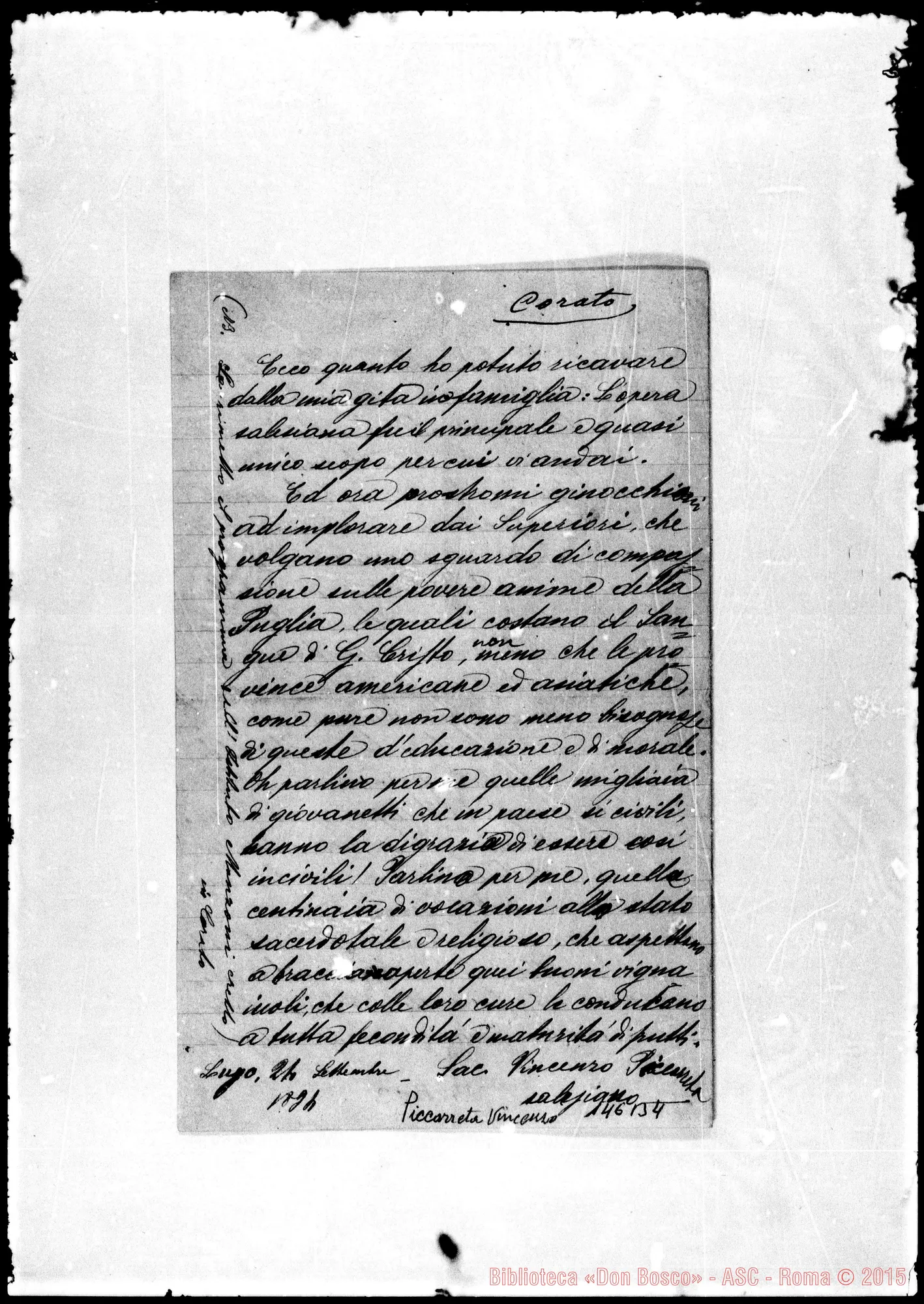 Fotogramma B 4 — Sac. Vincenzo Piccarreta, SDB: Relazione ai Superiori