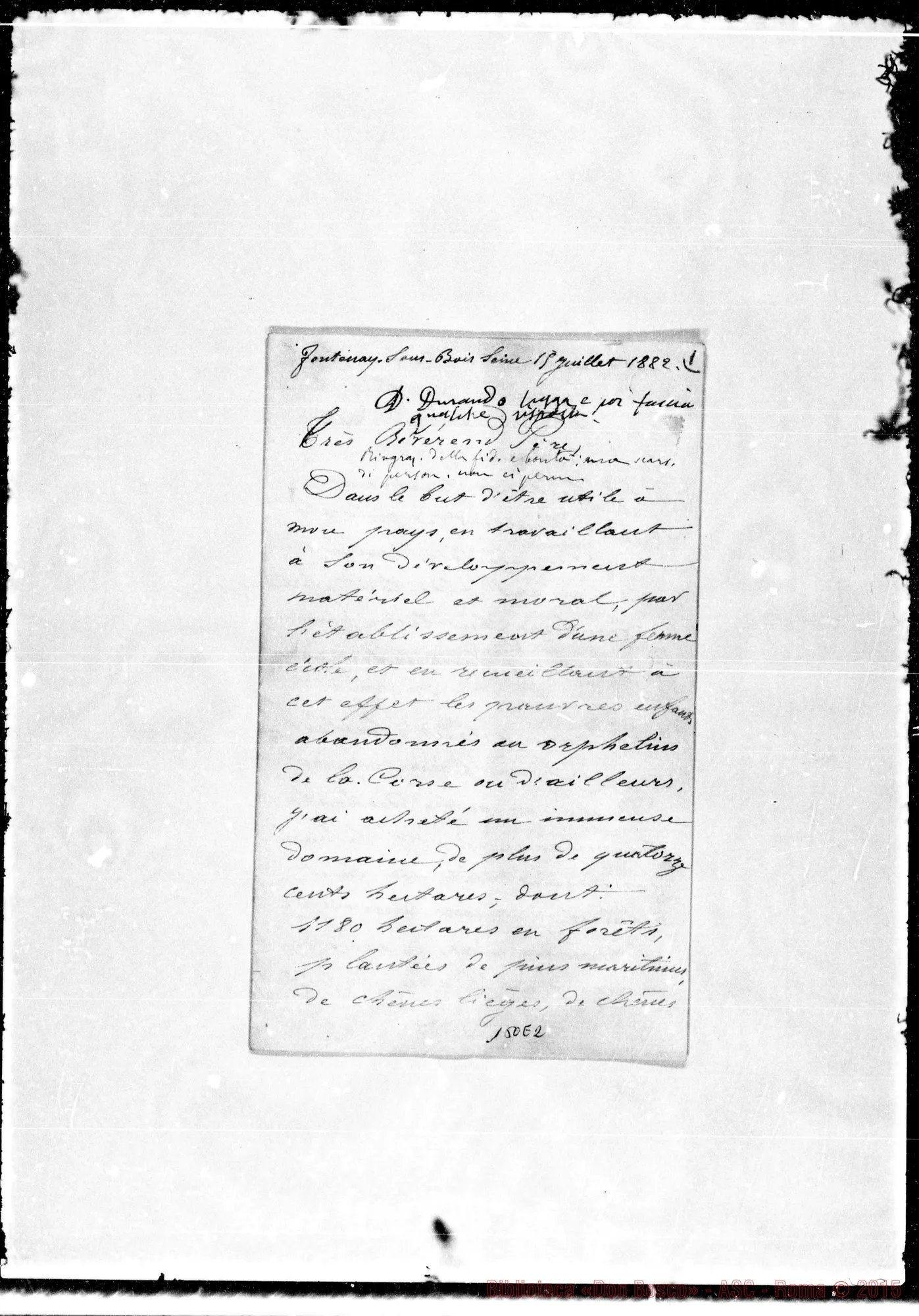 Fotogramma E 2 — Fontenay: Corrispond.: Abbé Visidari-Trè Révérend Pére. Autogr. Bosco