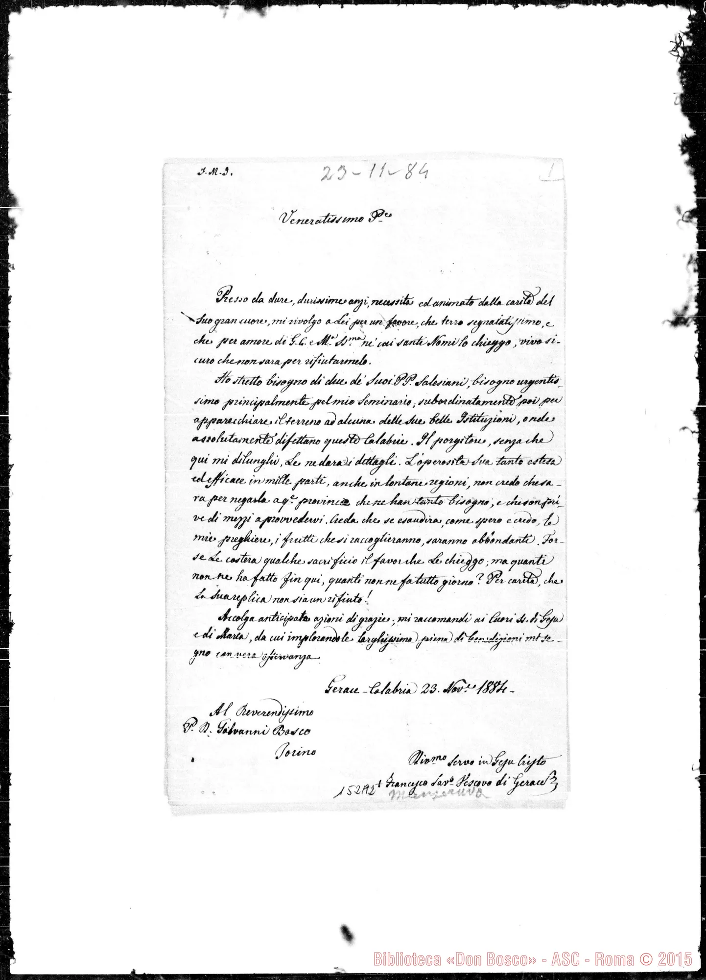 Fotogramma A 2 — Gerace: Corrispond.: Francesco Mangeruva, vesc.-Bosco