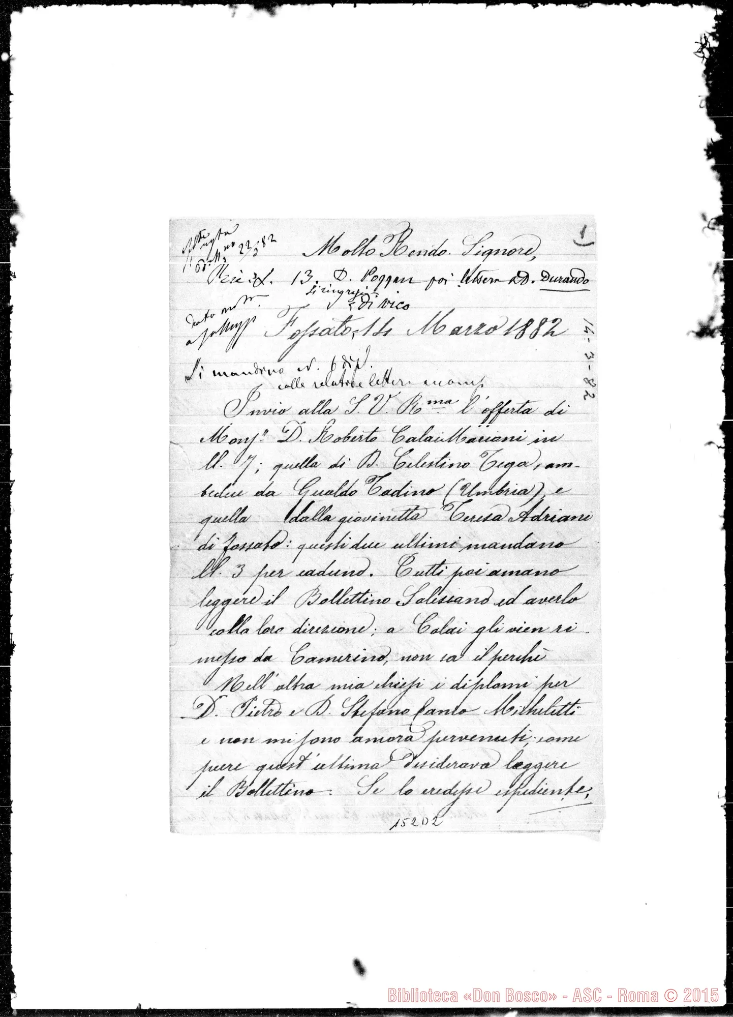 Fotogramma D 2 — Gualdo Tadino: Corrispond.: Massei Giuseppe-Molto Rev.do Signore