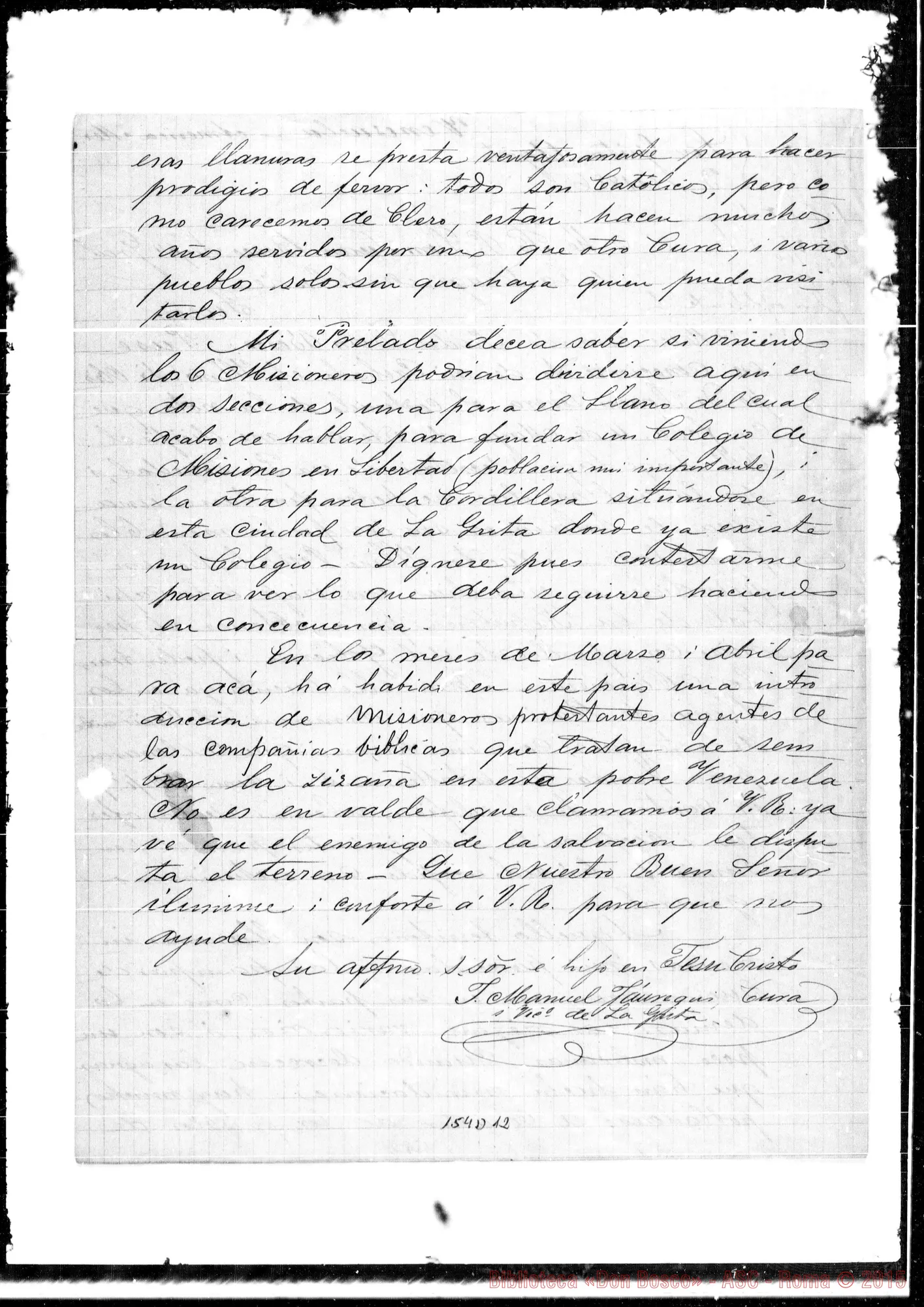 Fotogramma D 12 — La Grita: Corrispond.: Manuel Jàuregui-Bosco
