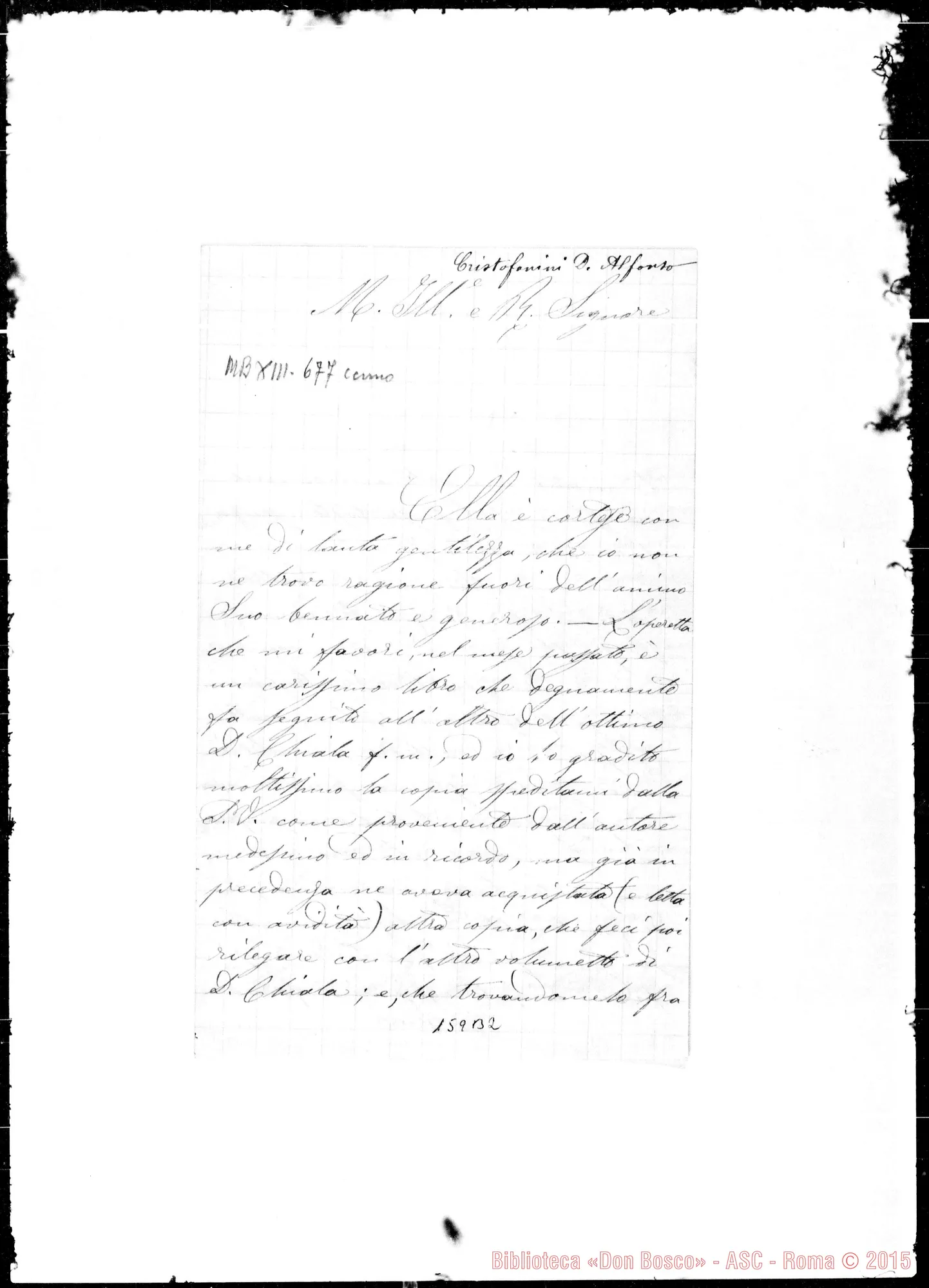 Fotogramma B 2 — Lucca: Corrispond.: Cristofanini Alfonso-Ili.mo E Rev.mo Signore