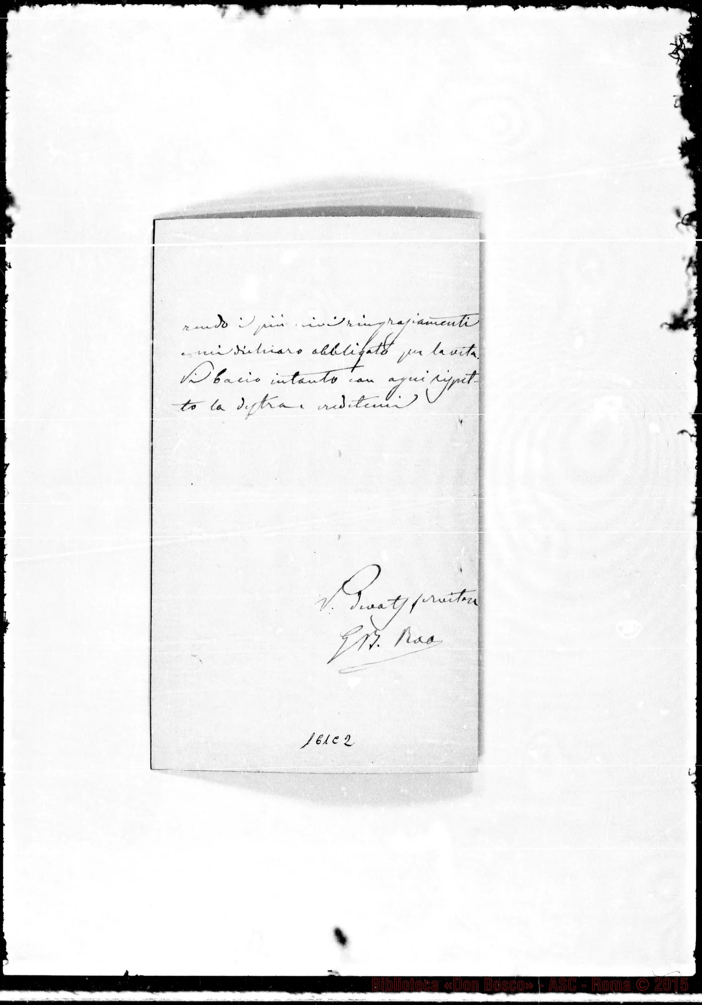 Fotogramma C 2 — Miggiano: Corrispond.: G.B. Rao-Molto Rev.do Padre