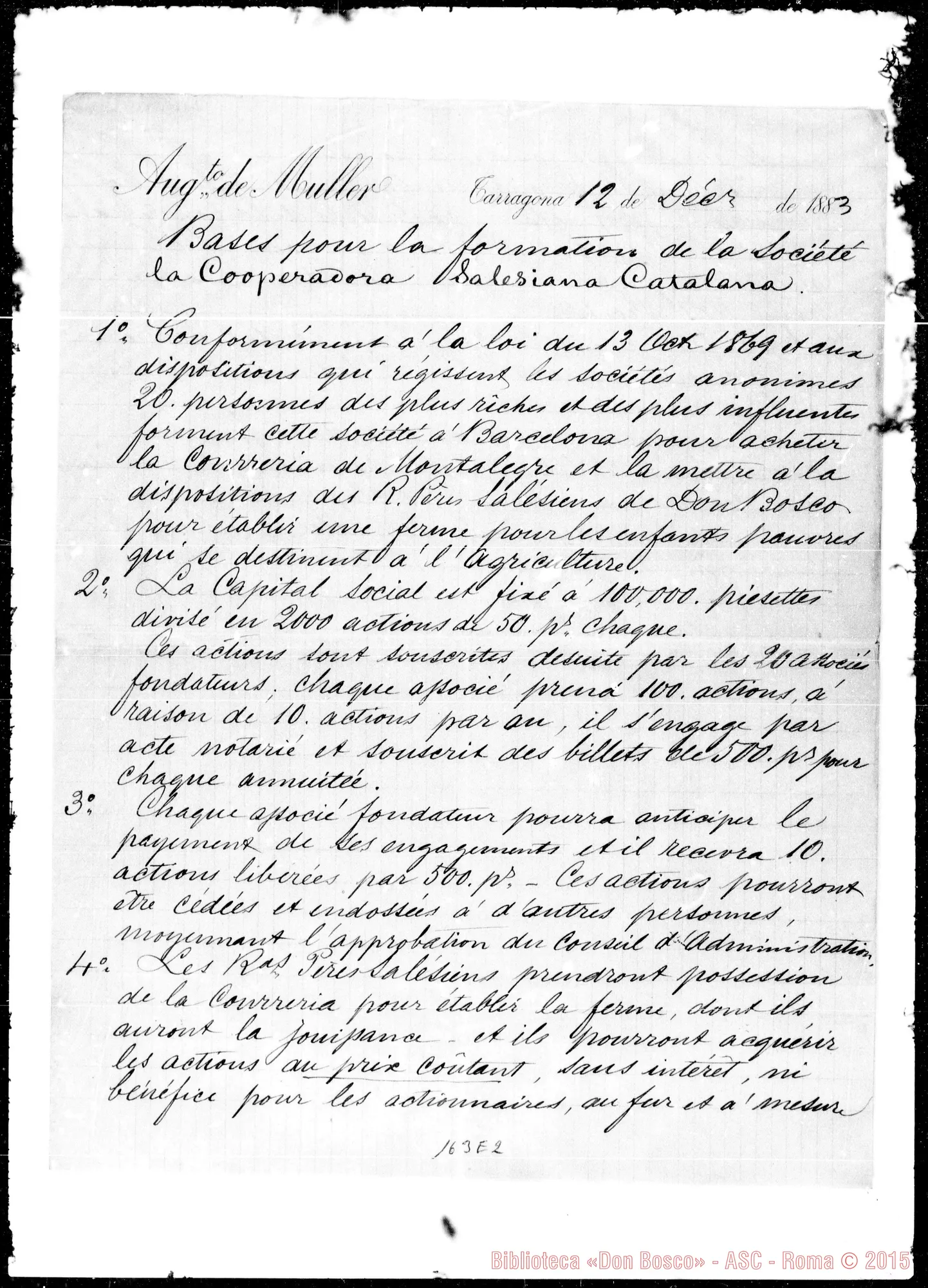 Fotogramma E 2 — Muller: «Bases pour la formation de la Societé “La cooperadora…”»