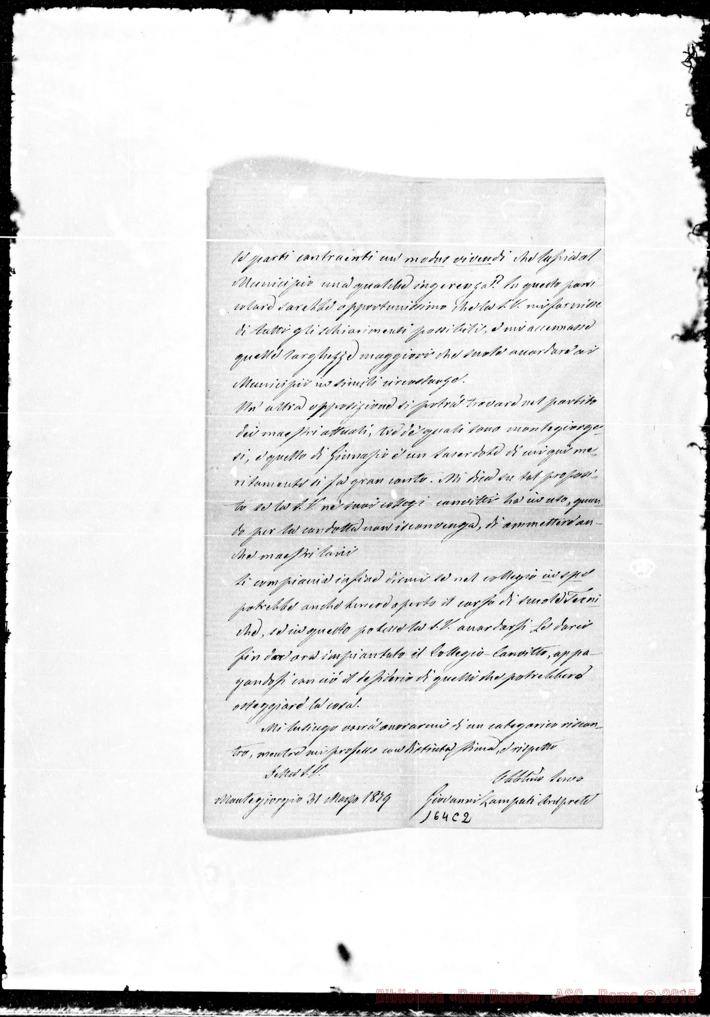 Fotogramma C 2 — Montegiorgio: Corrispond.: Giovanni Lampati-Molto Rev.do Signore