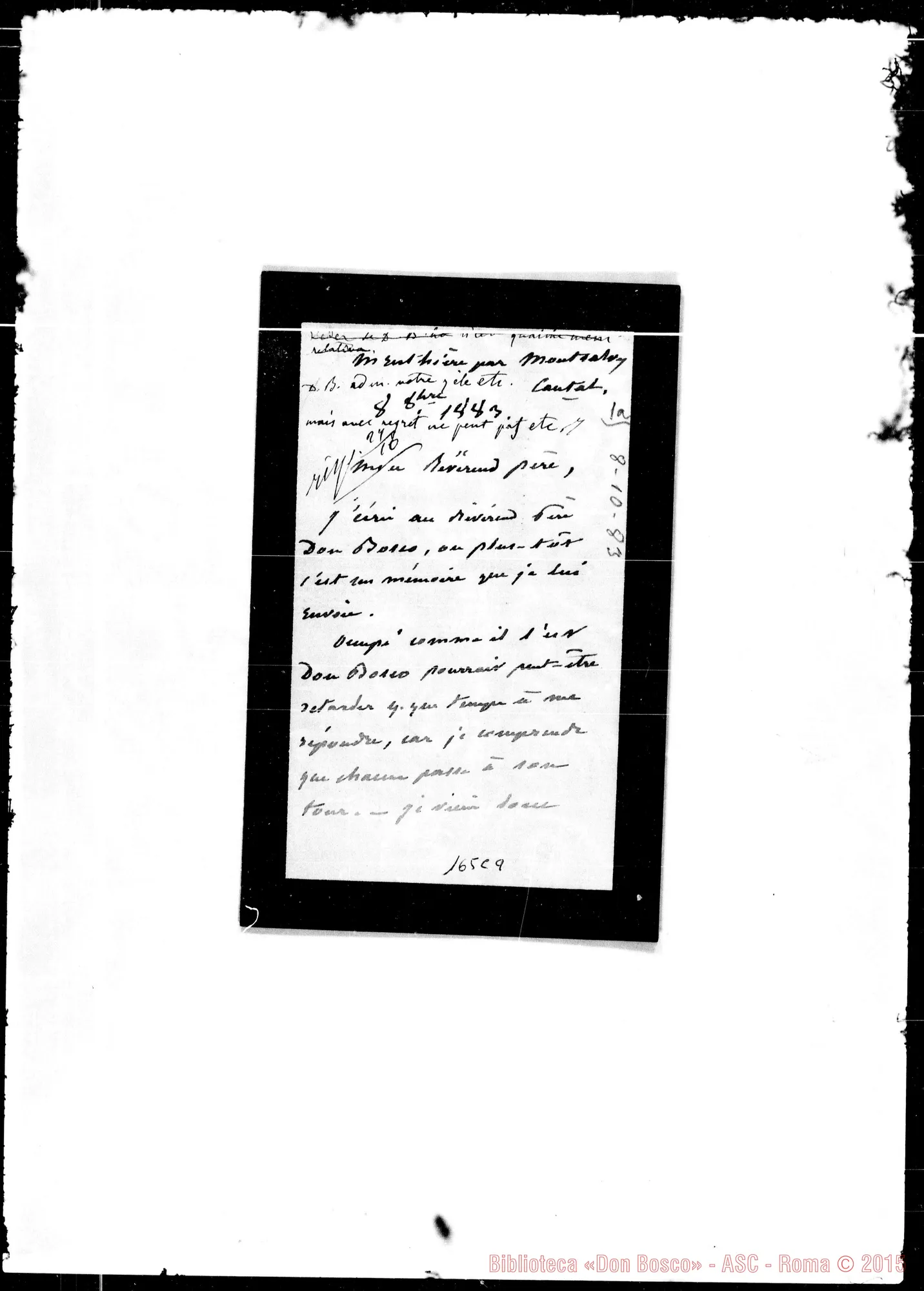 Fotogramma C 9 — Montsalvy: Corrispond.: Abbé Sarrauste-Mon Révérend Pére