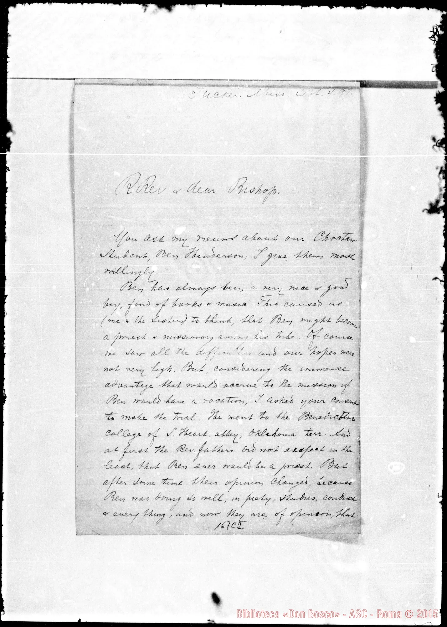 Fotogramma C 2 — Heslin-Rua. Acclusa lettera di Bekker-Dear Bishop
