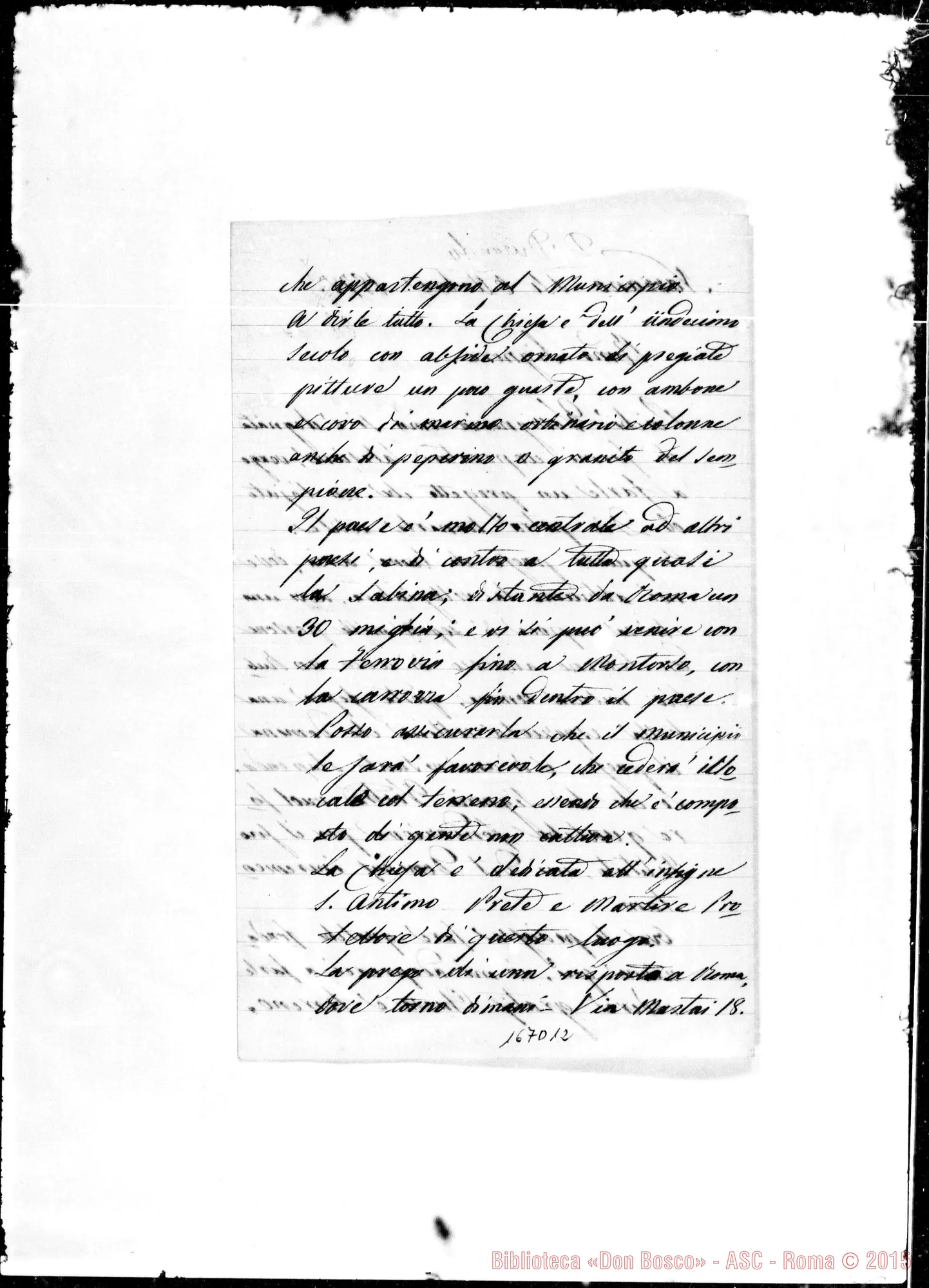 Fotogramma D 12 — Nazzano: Corrispond.: Giuseppe Pennacchi-Rev.rno Sig. Autogr. Bosco