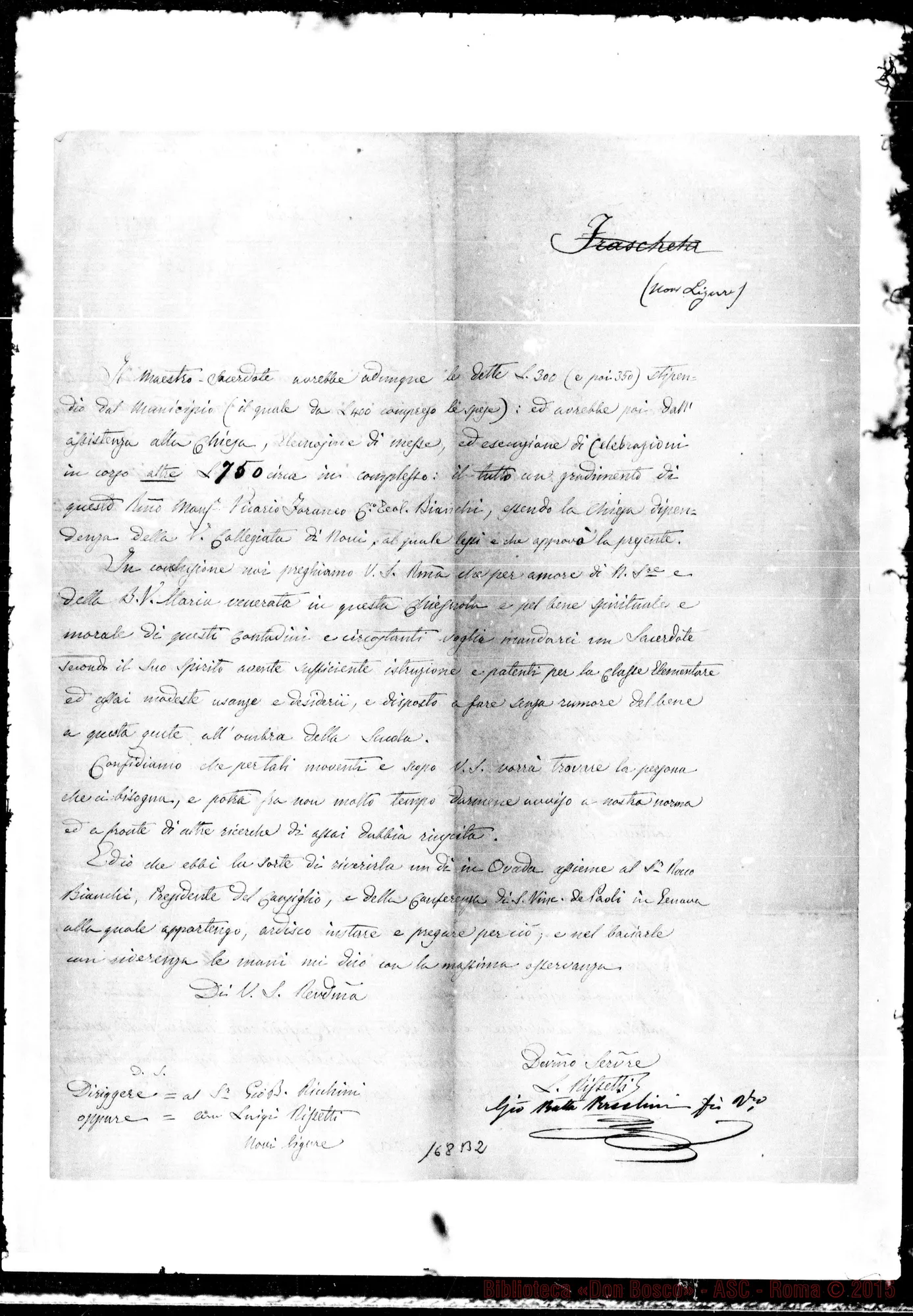 Fotogramma B 2 — Novi Ligure: Corrispond.: Giovanni Battista Ricchini-Bosco