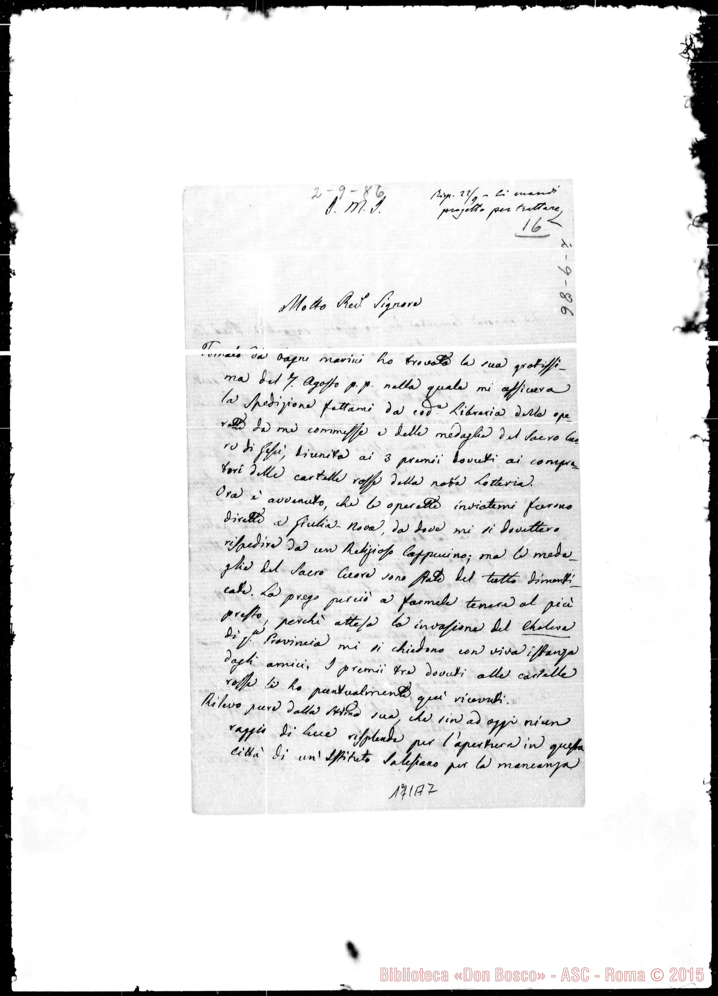 Fotogramma A 7 — Penne: Corrispond.: Giuseppe Maria, sacerd.-Molto Rev.do Signore