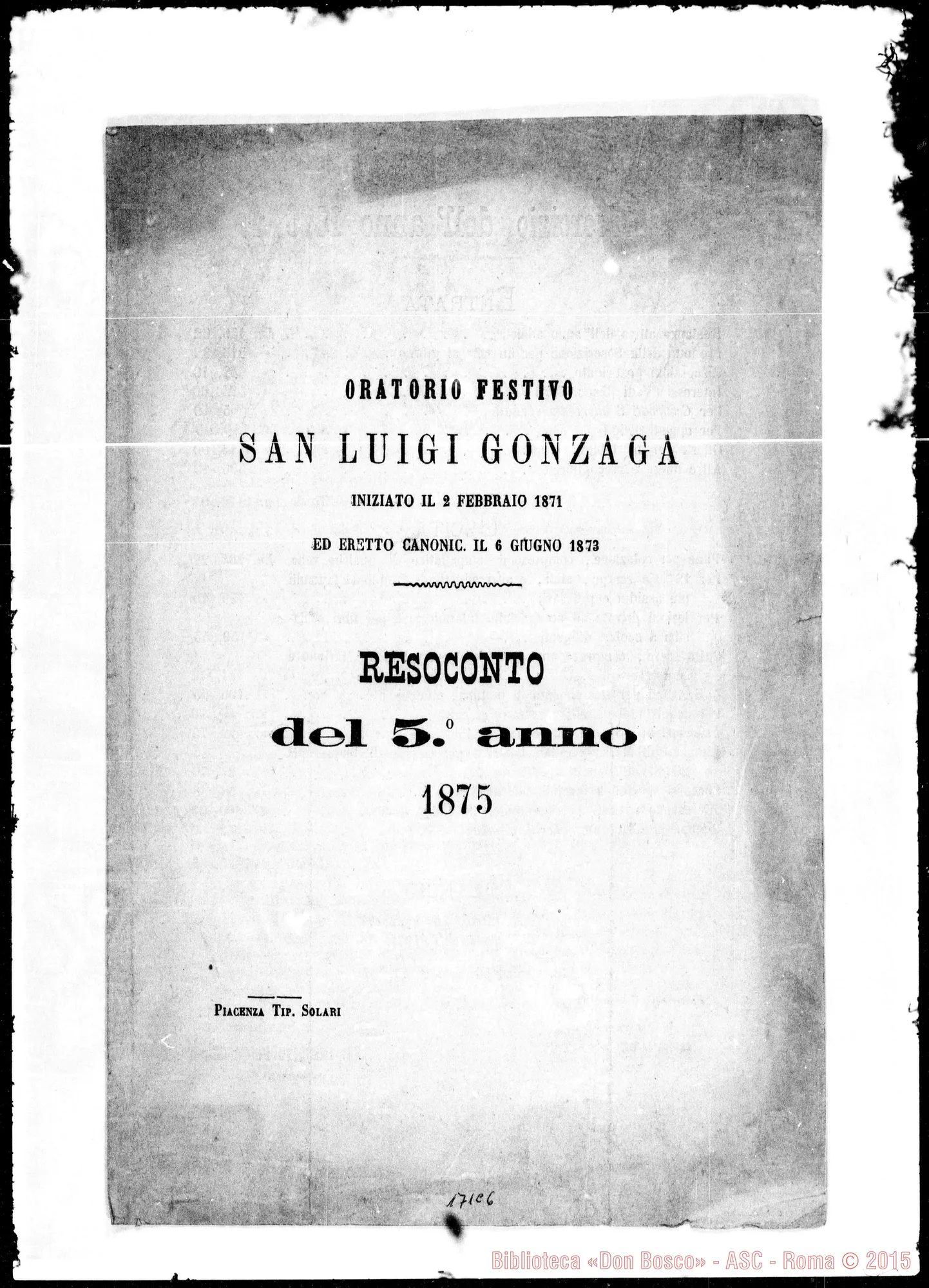 Fotogramma C 6 — Resoconto del quinto anno dell’Oratorio San Luigi Gonzaga