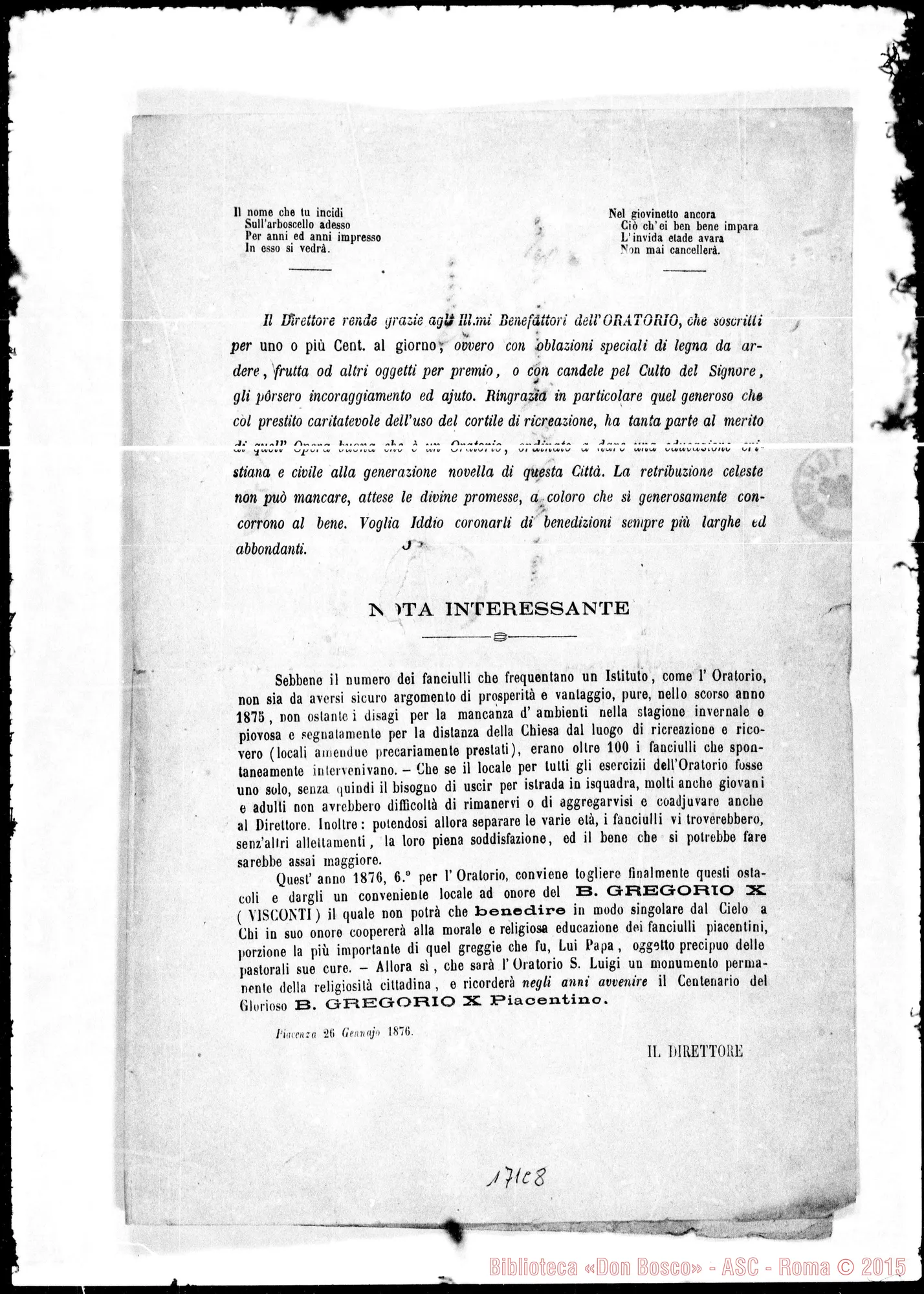 Fotogramma C 8 — Resoconto del quinto anno dell’Oratorio San Luigi Gonzaga