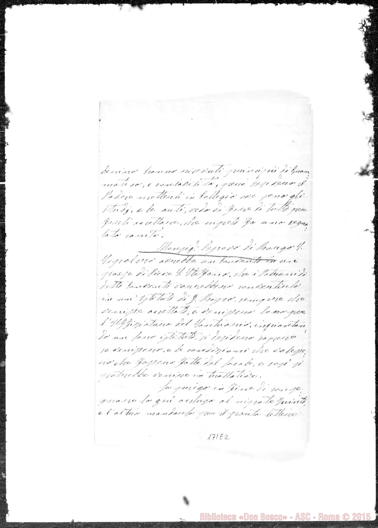 Fotogramma E 2 — Pieve S. Stefano: Corrispond.: Francesco Dezzi-lll.mo E Rev.mo Signore