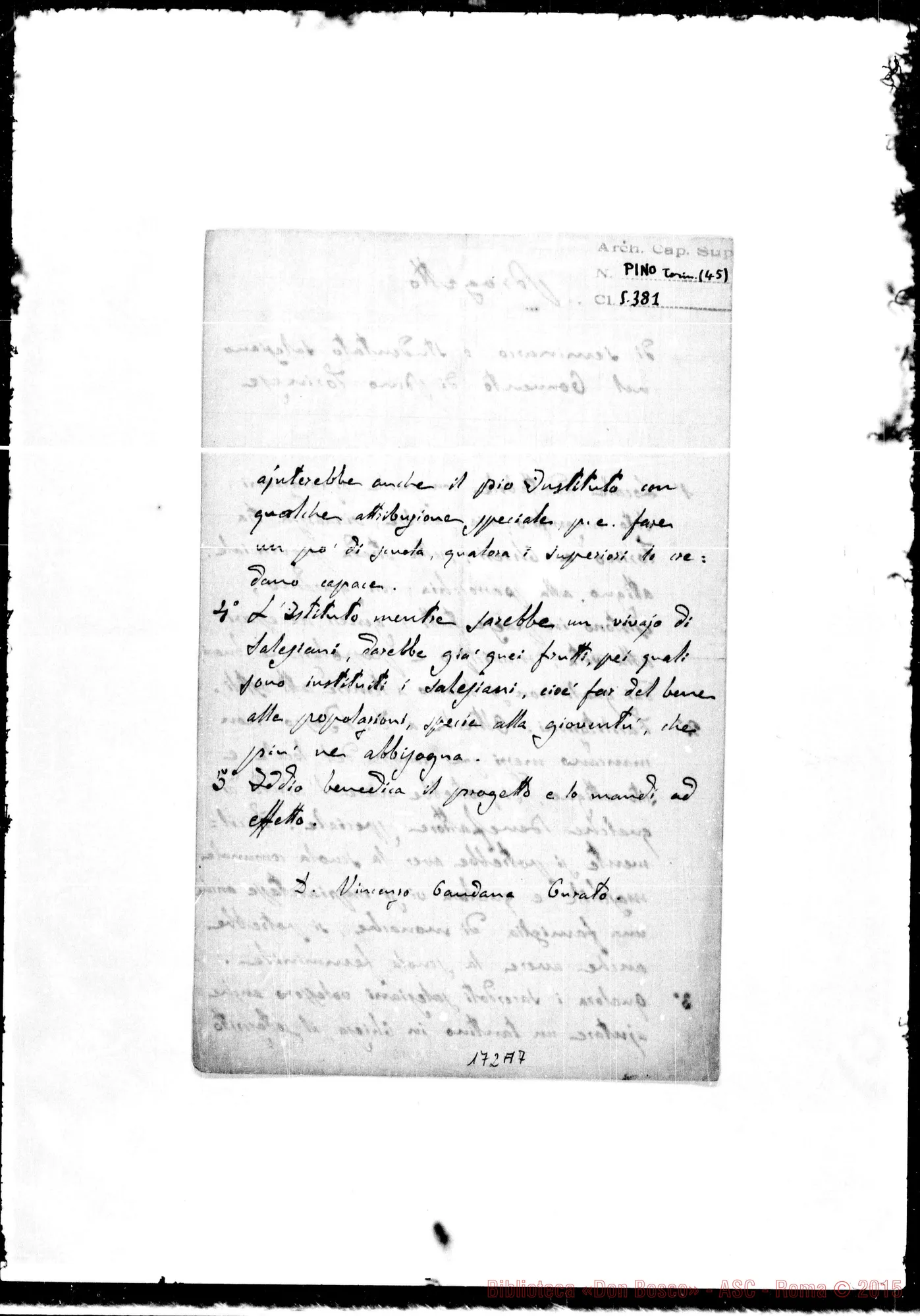 Fotogramma A 7 — Pino Torinese: Corrispond.: Vincenzo Gaudana, curato-Bonetti. Accluso Progetto