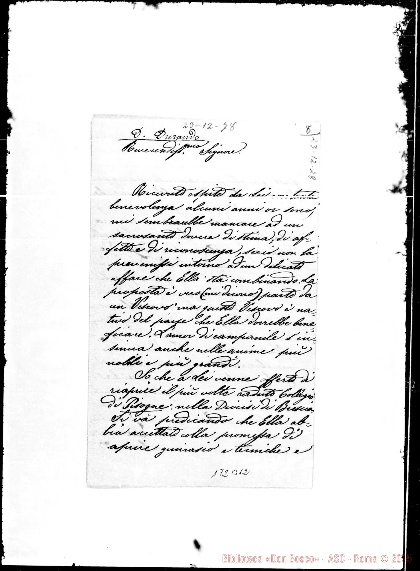 Fotogramma B 12 — Sac. Domenico Rizzarsi-Rev.mo Signore