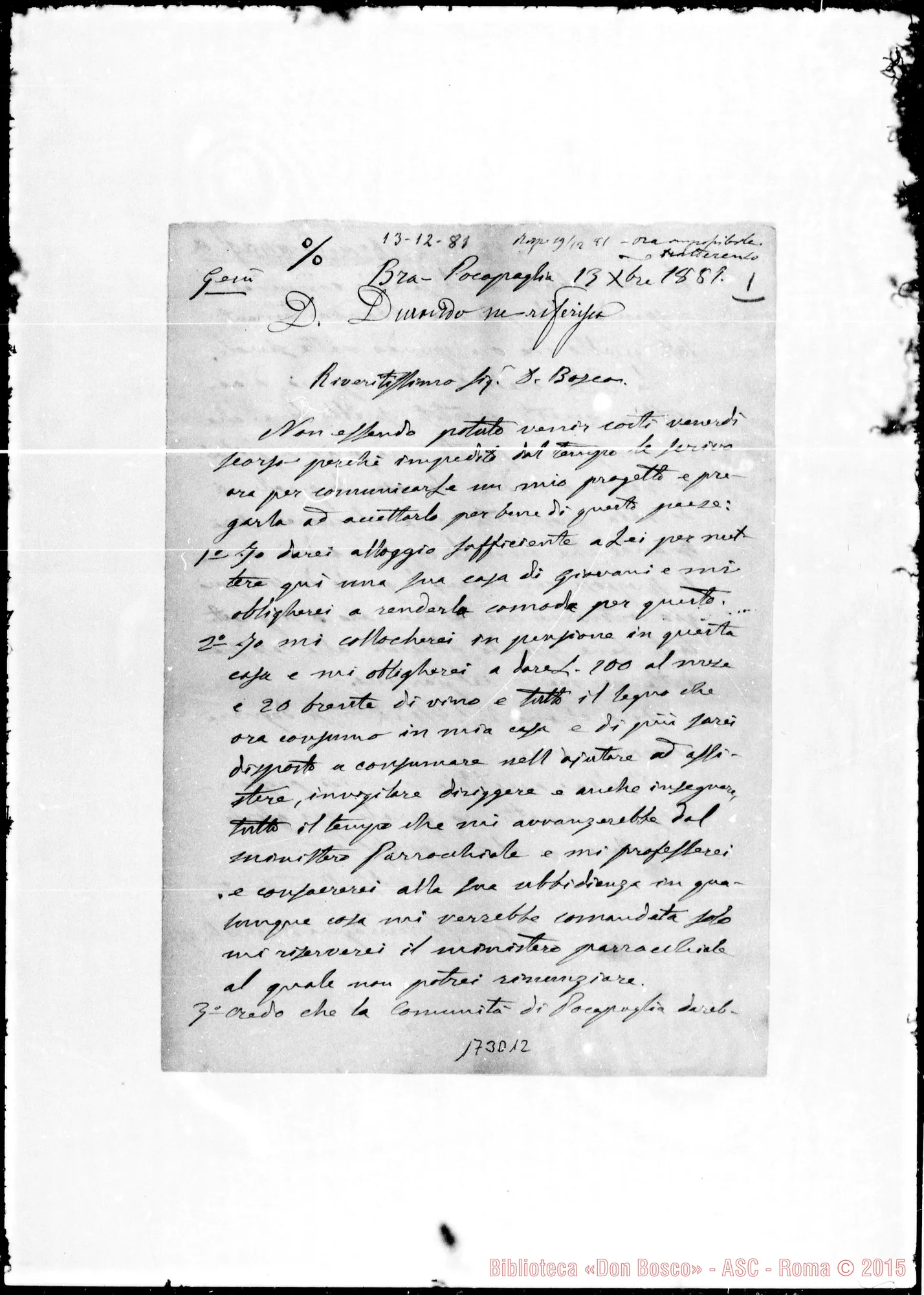 Fotogramma D 12 — Pocapaglia: Corrispond.: Sac. Costamagna Michele-Bosco