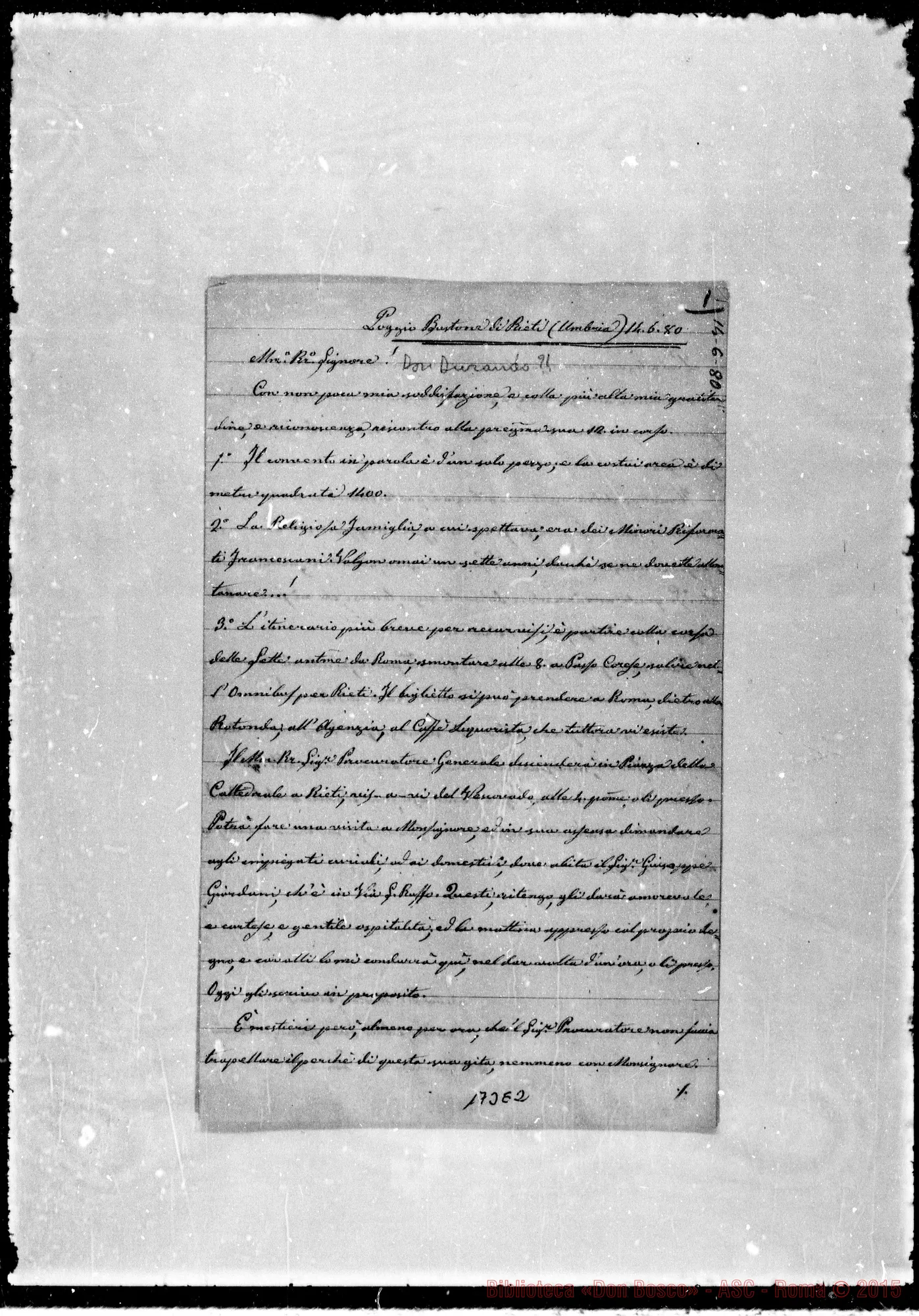 Fotogramma E 2 — Poggio Bustono: Corrispond.: Giannandrea Tognello-Molto Rev.do Signore