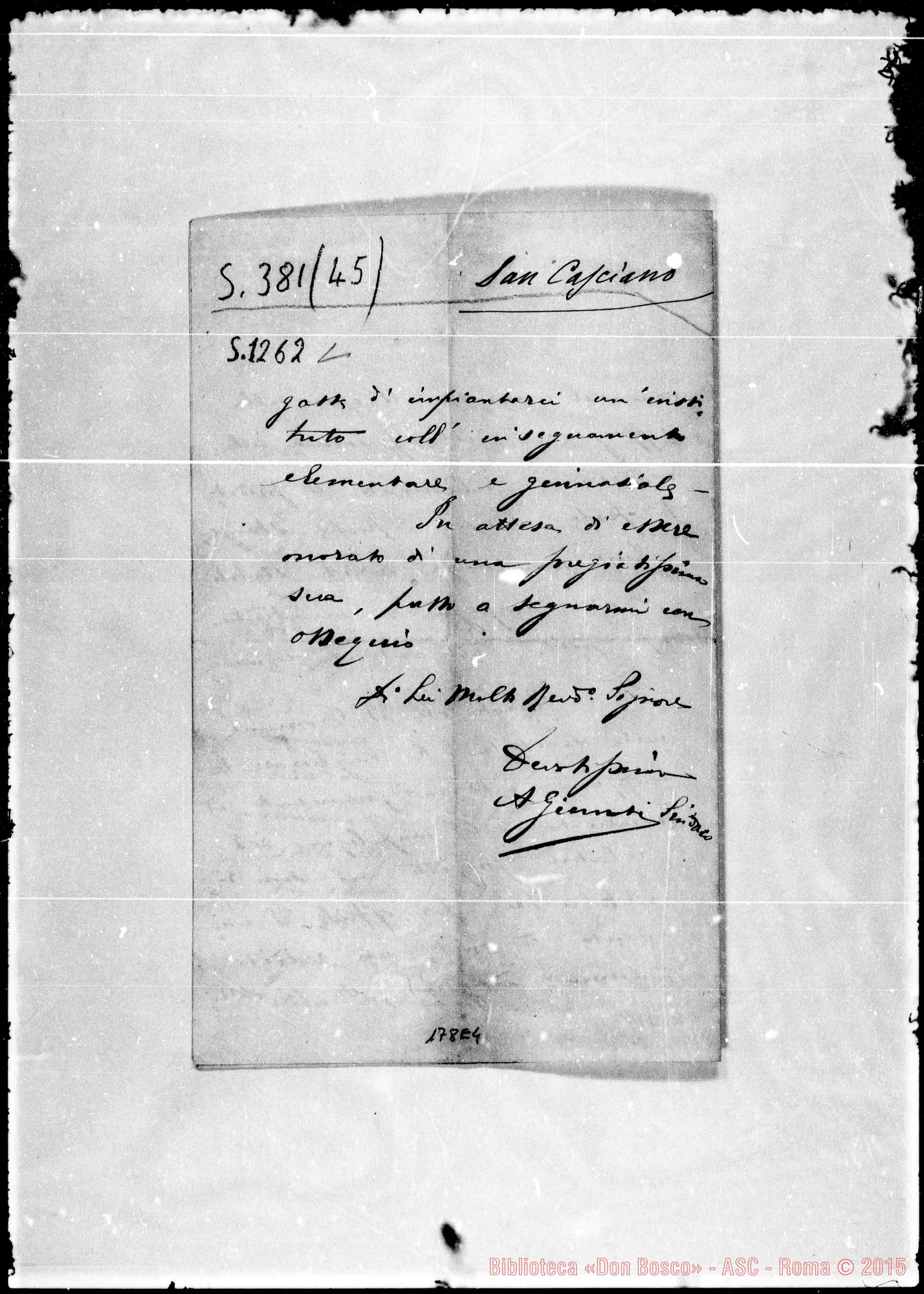 Fotogramma E 4 — Sancasciano: Corrispond.: Sindaco-Molto Rev.do Signore