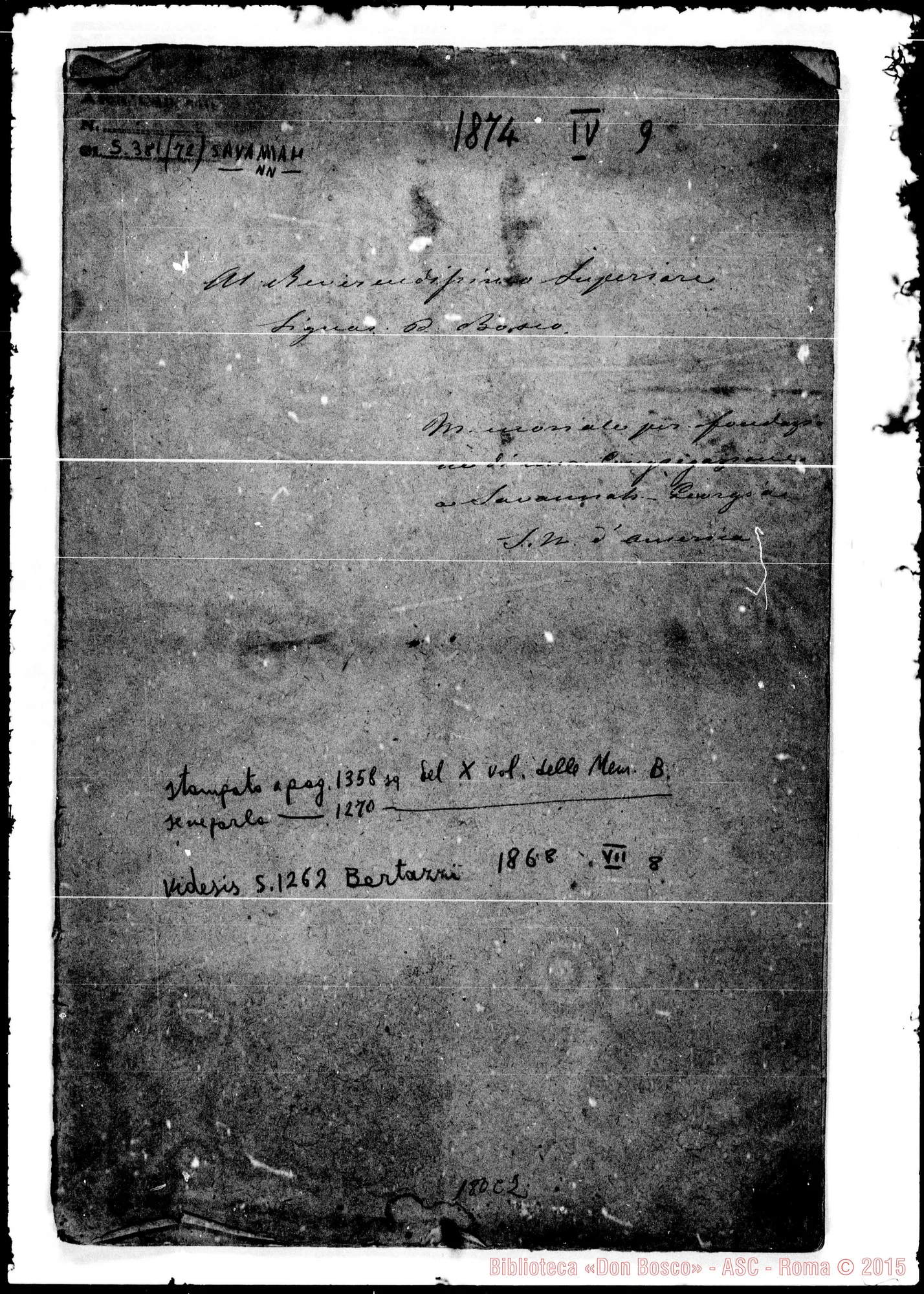 Fotogramma C 2 — Savannah: Memorandum per le opere che si devono fondare A Savannah