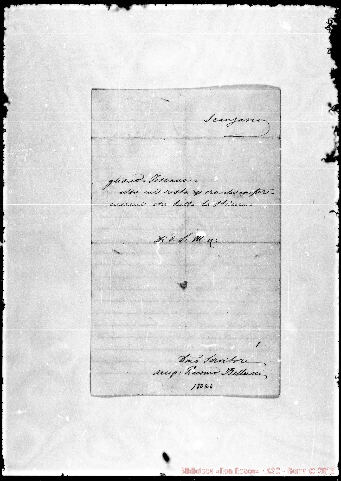 Fotogramma E 4 — Scansano: Corrispond.: Giacomo Bellucci-Molto Rev.do Signore