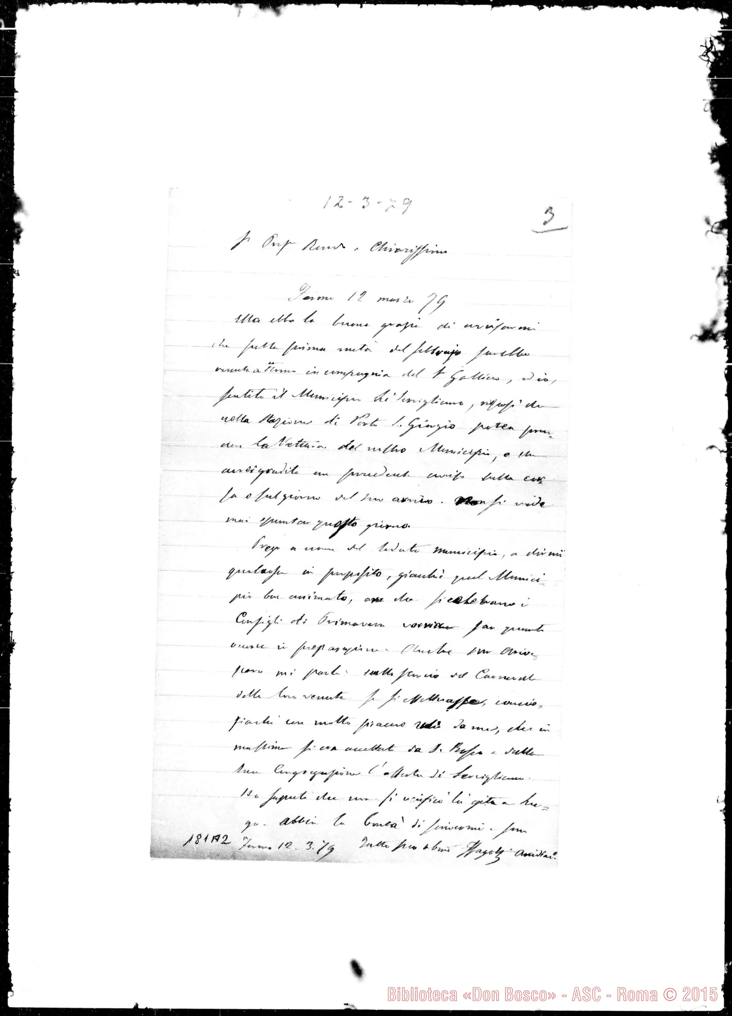 Fotogramma A 2 — Federigo Fagotti-Sig. Professore Rev.mo E Chiar.mo