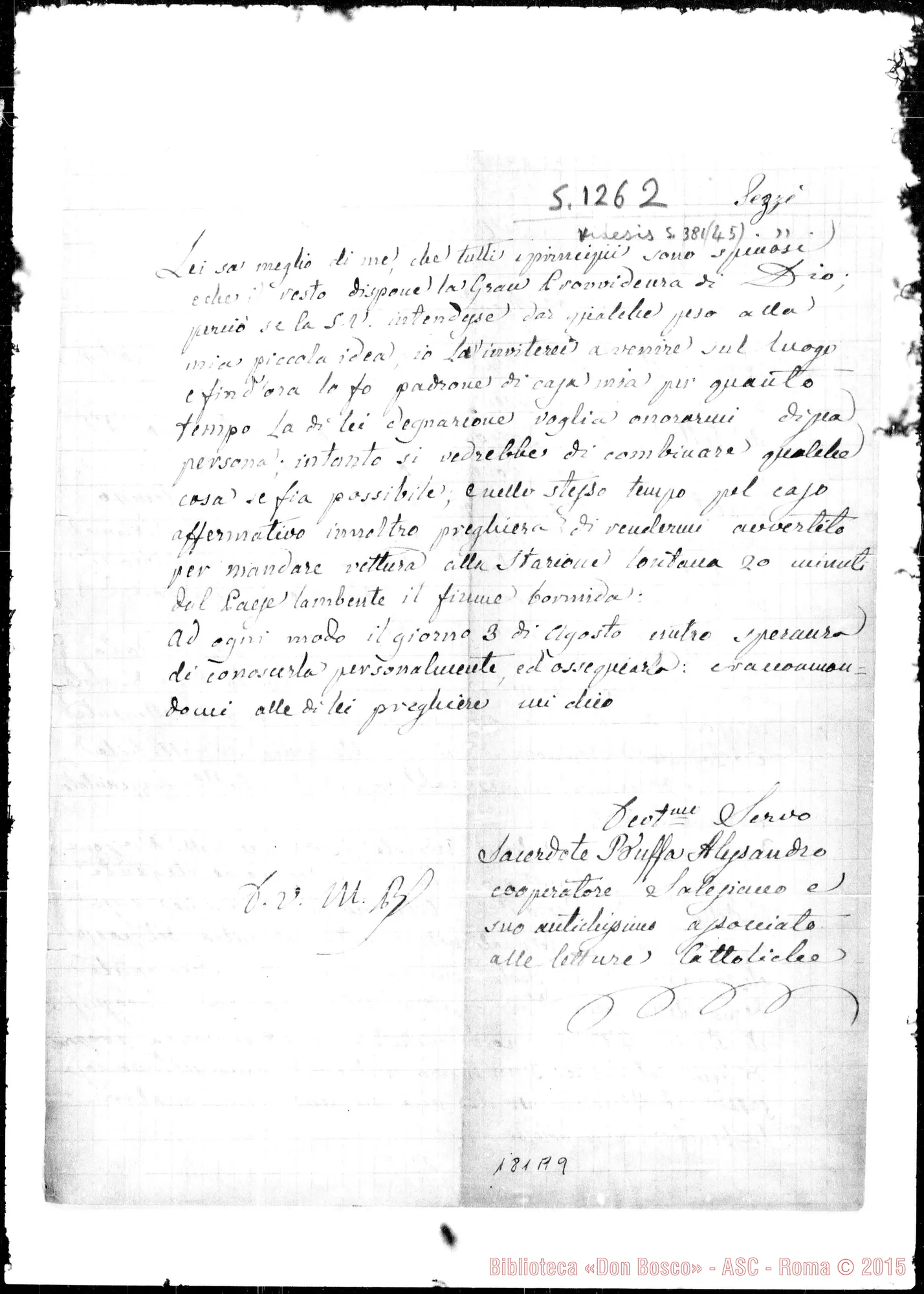 Fotogramma A 9 — Sezze Romano: Corrispond.: Buffa Aiessandro-Molto Rev.do Signore