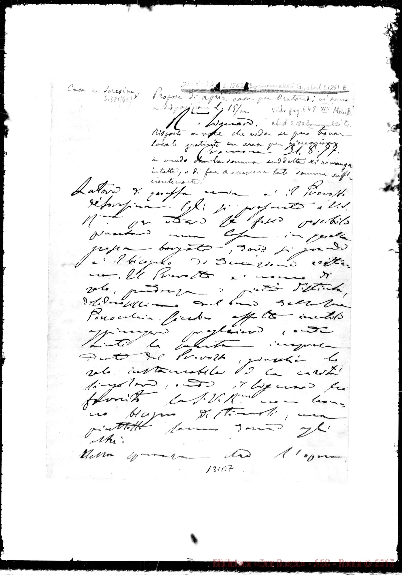 Fotogramma B 7 — Soresina: Corrispond.: Bonomelli Geremia-Rev.mo Signore