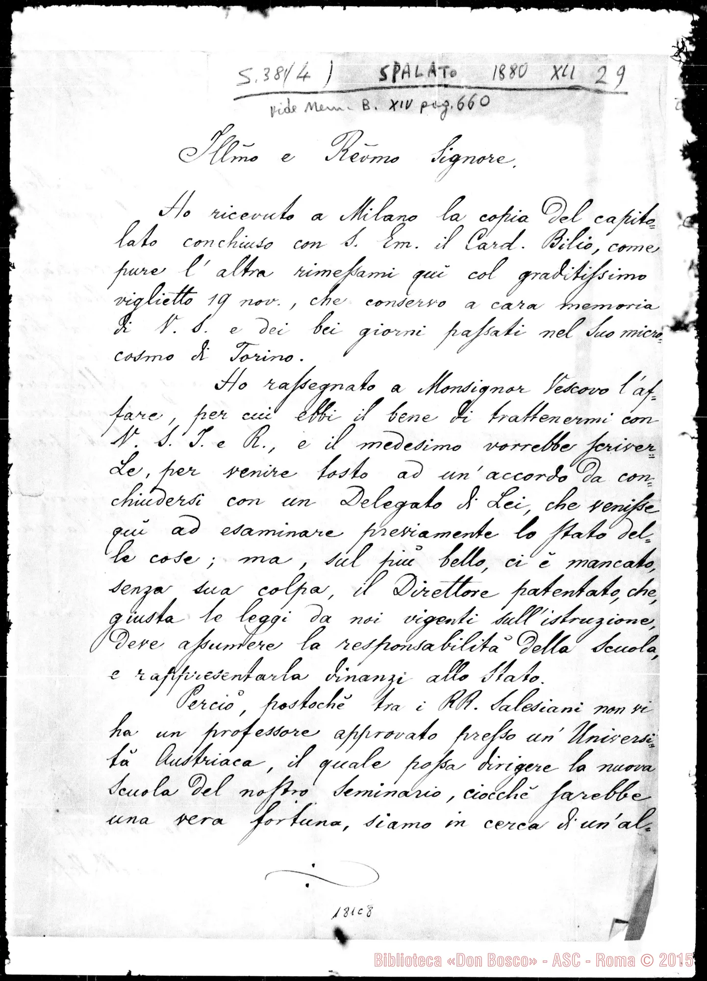 Fotogramma C 8 — Spalato: Corrispond.: Antonio Pavissi-lll.mo E Rev.mo Signore