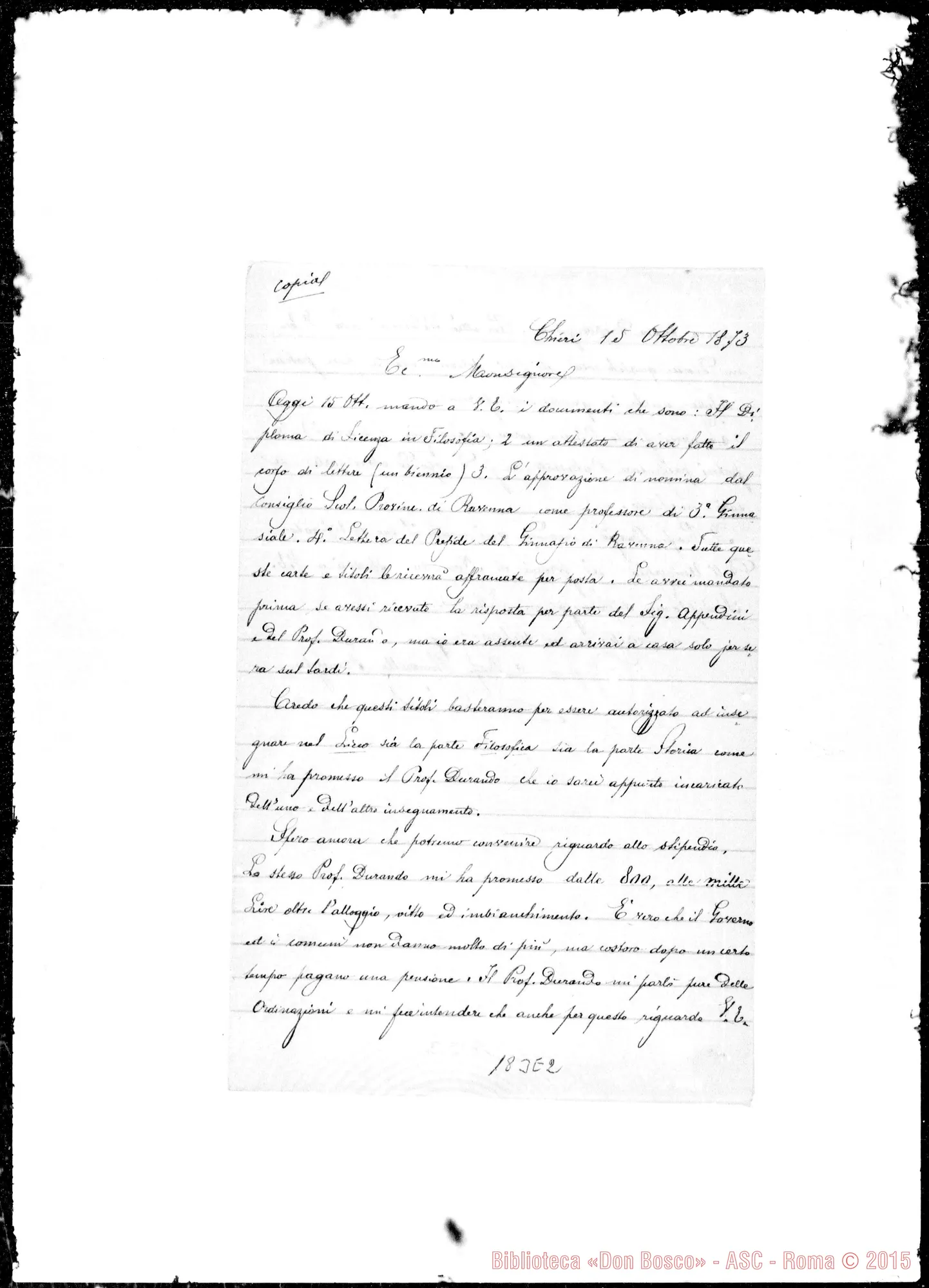 Fotogramma E 2 — Ghivarello Francesco-Ecc. Monsignore. Copia di lettera
