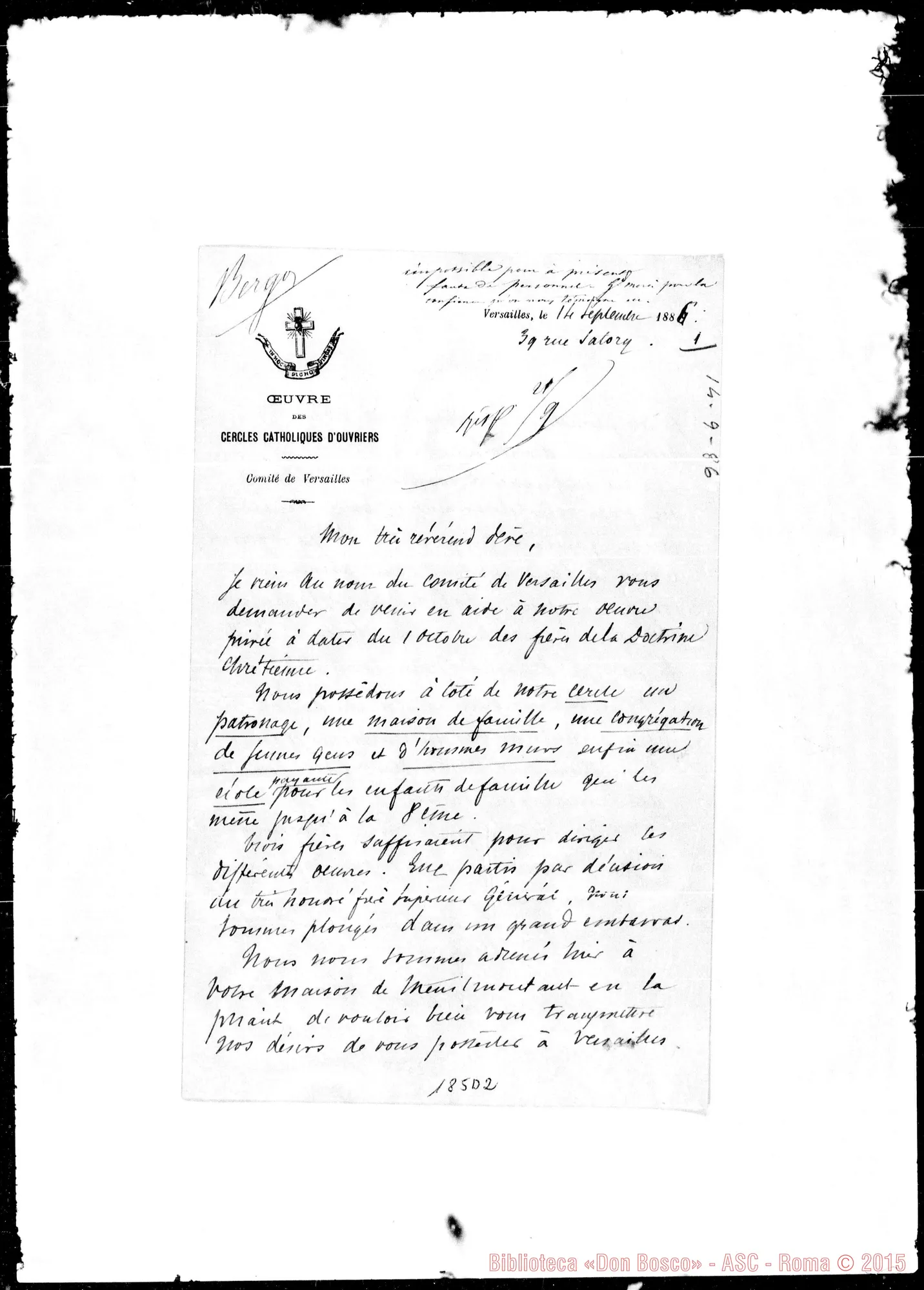 Fotogramma D 2 — Versailles: Corrispond.: René Bergo-Mon tres Révérend Pére