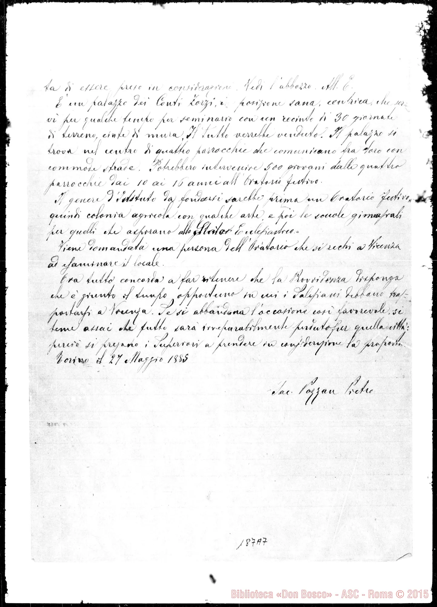 Fotogramma A 7 — Pozzan: Proposta per aprire un Istituto Salesiano…