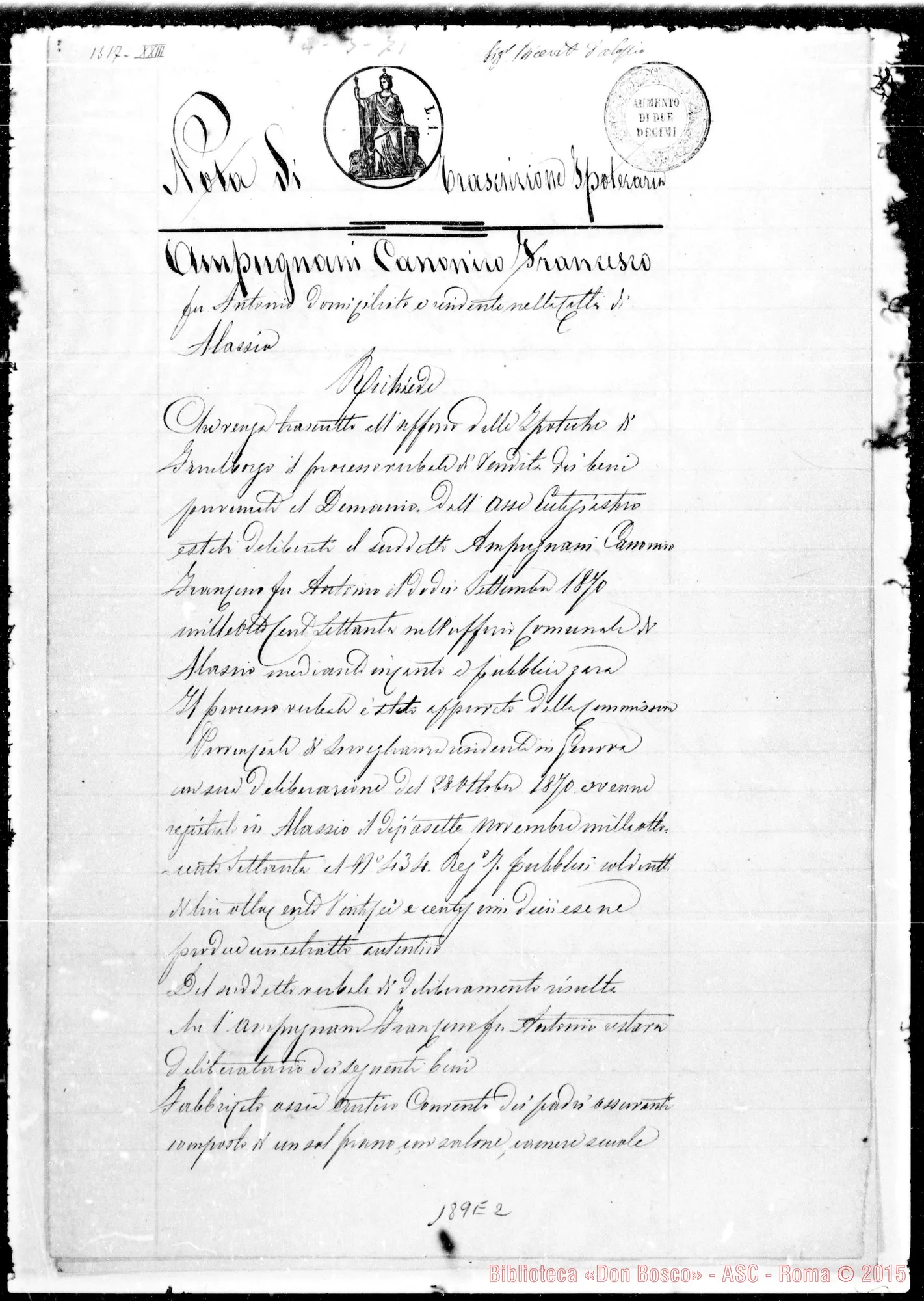 Fotogramma E 2 — Nota di Trascrizione