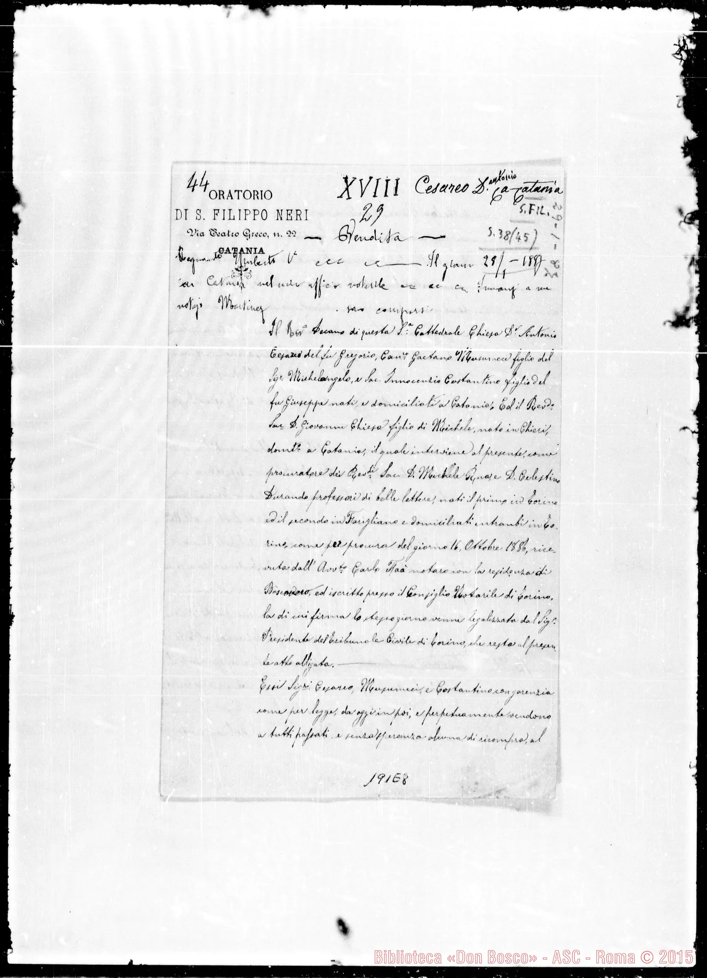 Fotogramma E 8 — D. Antonio Cesareo: Vendita…