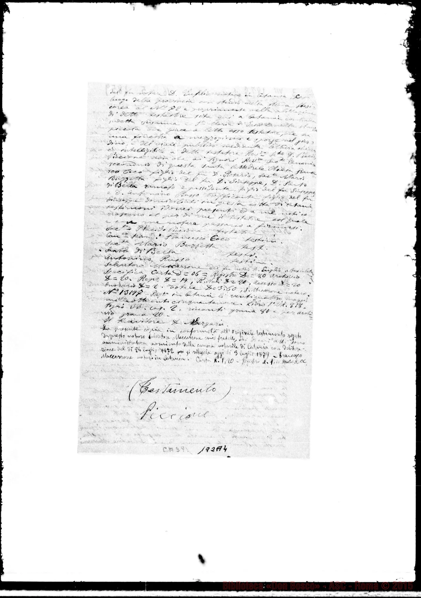 Fotogramma A 4 — Testamento di D. Piccione