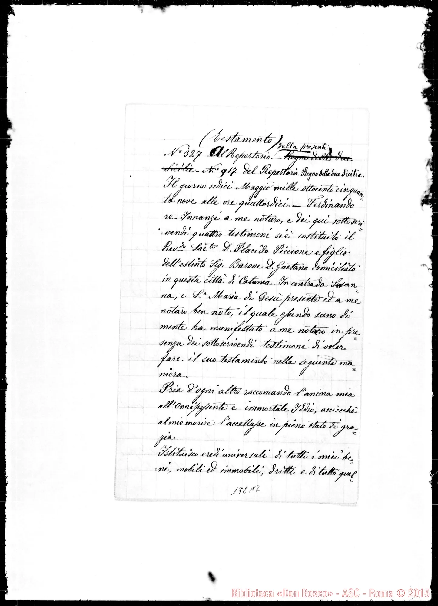 Fotogramma A 7 — Testamento D. Piccione: altra stesura