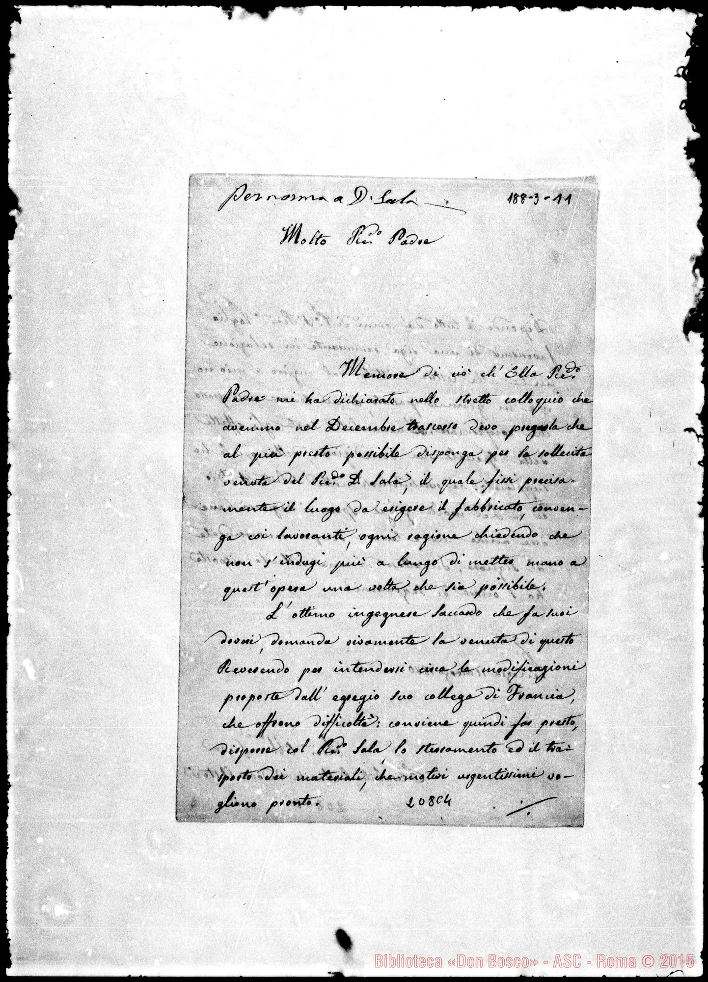 Fotogramma C 4 — Elisabetta Bellavite vedova Astori-Molto Rev.do Padre. Autogr. Bosco