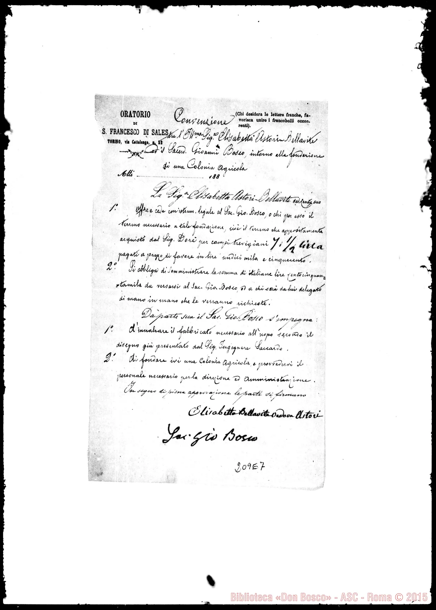Fotogramma E 7 — Convenzione tra D. Bosco E Elisabetta. Firma autogr. Bosco
