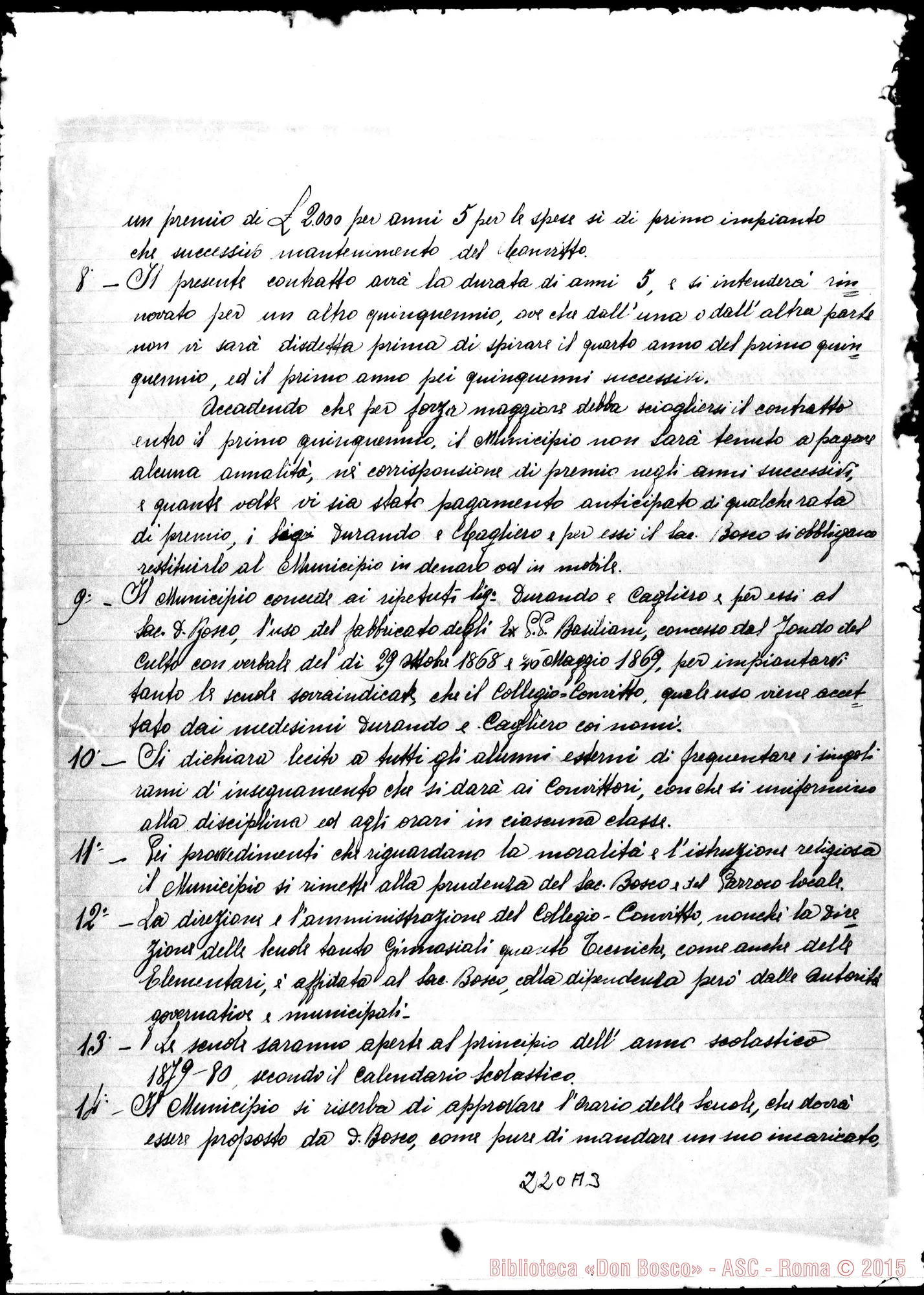 Fotogramma A 3 — Convenzione tra la Giunta Municipale… E D. Celestino Durando…