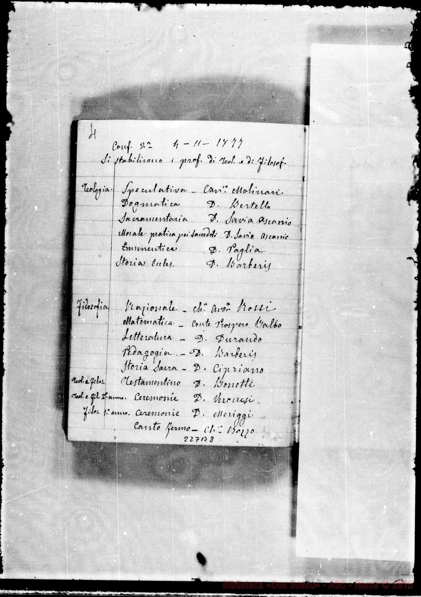 Fotogramma B 8 — Adunanze del Capitolo della Casa: Ottobre 77-Genn. 1884